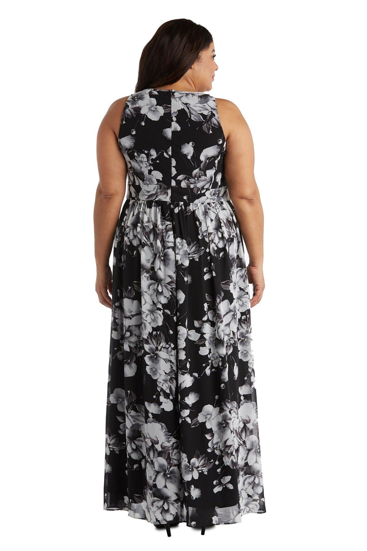 R&M Richards Long Formal Print Plus Size Gown 7035W - The Dress Outlet