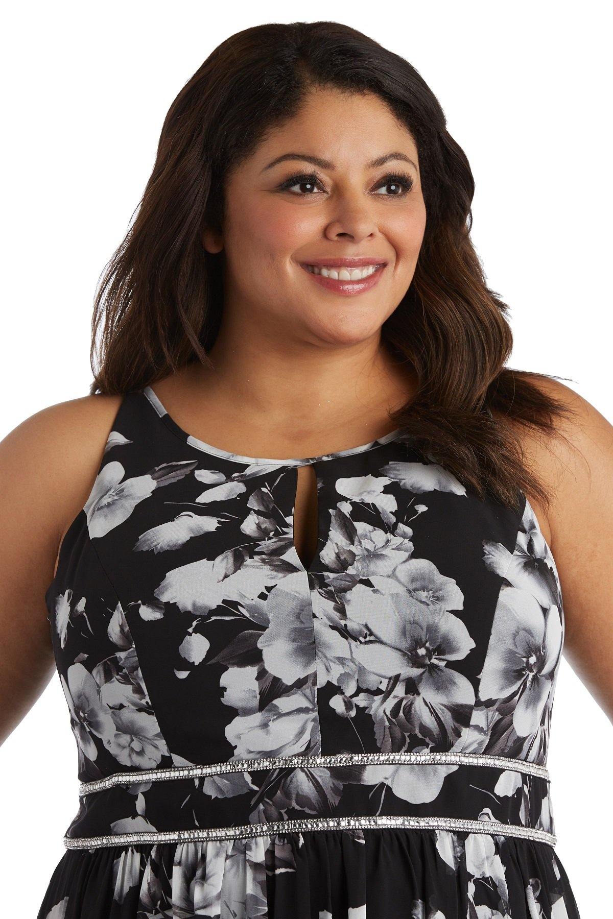 R&M Richards Long Formal Print Plus Size Gown 7035W - The Dress Outlet