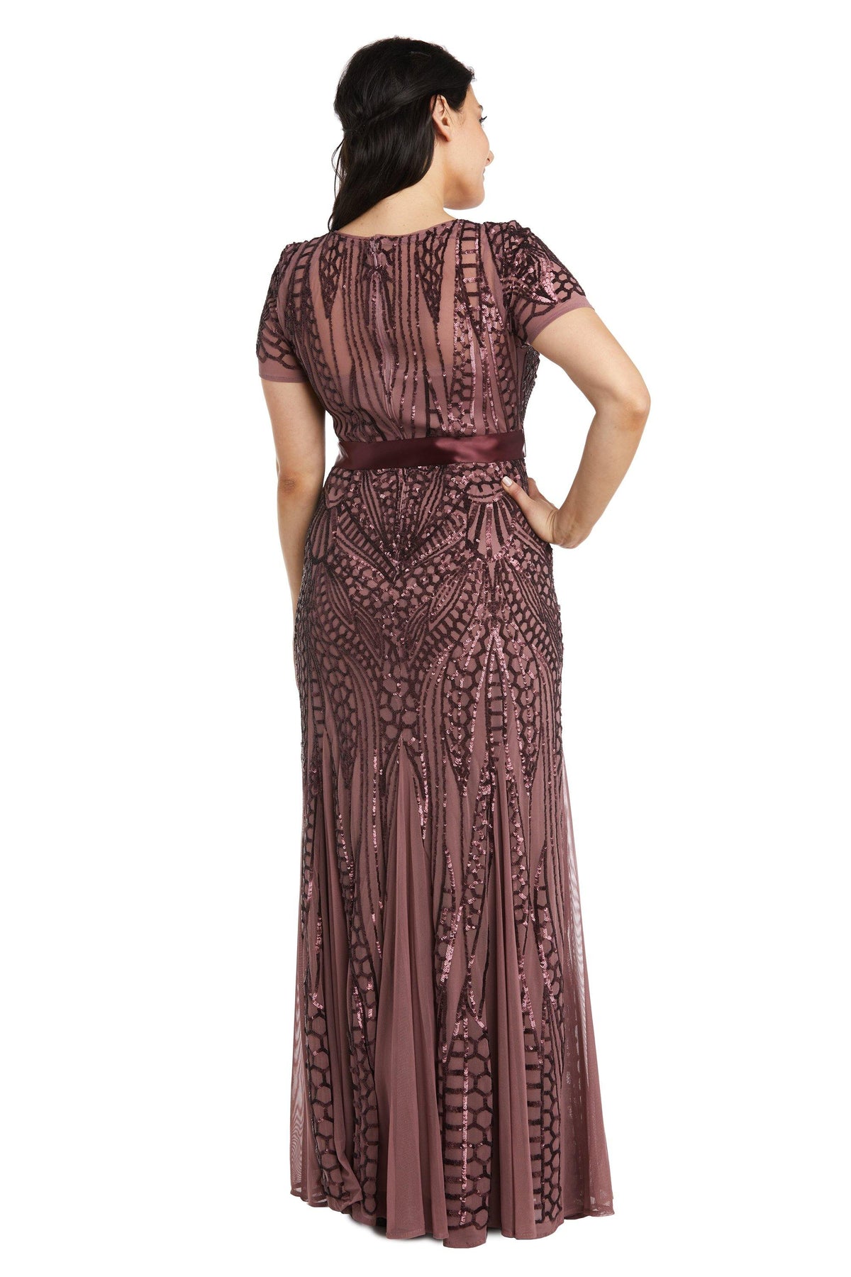 R&M Richards Long Formal Sequins Petite Dress 7285P - The Dress Outlet