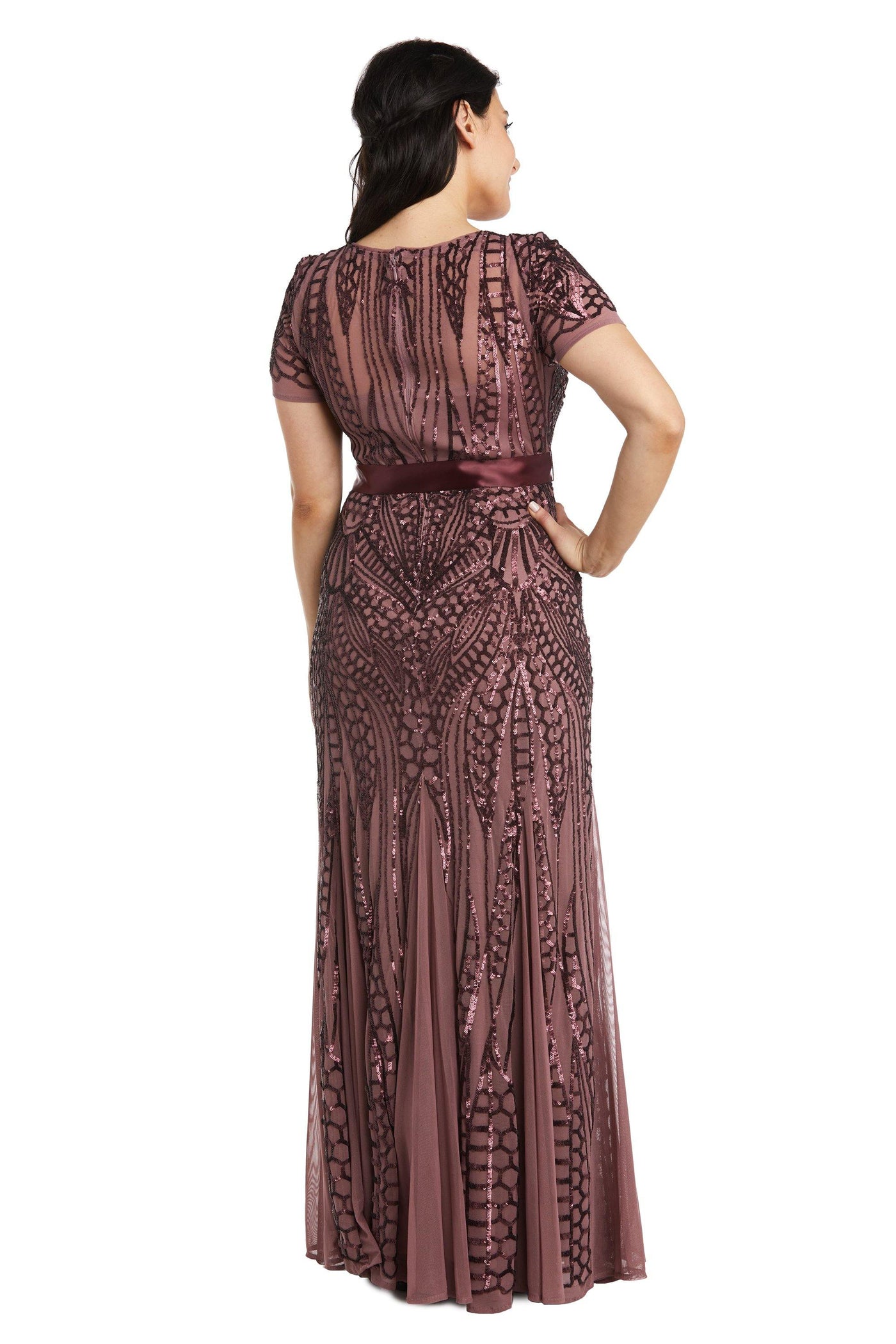 R&M Richards Long Formal Sequins Petite Dress 7285P - The Dress Outlet