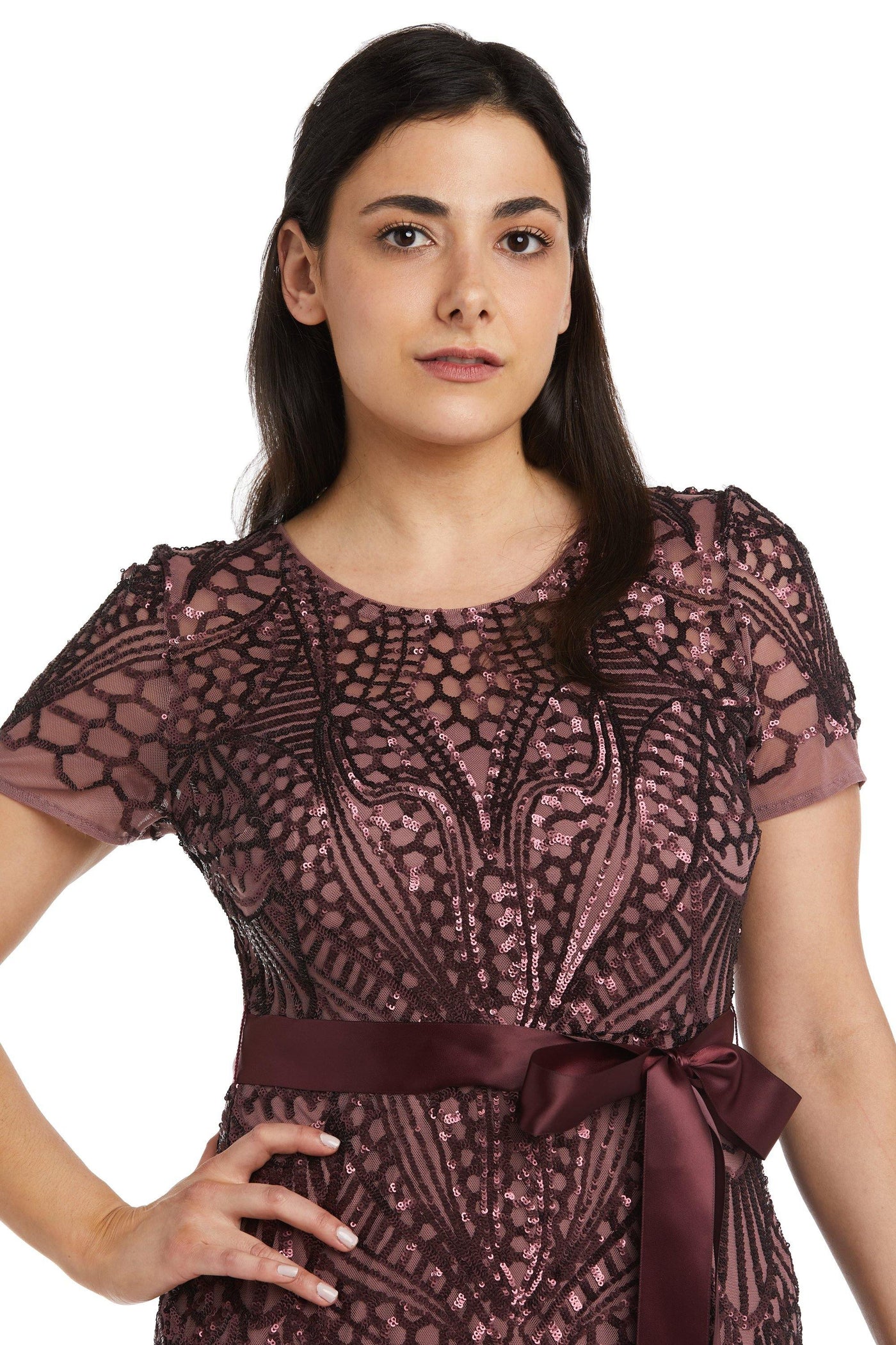 R&M Richards Long Formal Sequins Petite Dress 7285P - The Dress Outlet