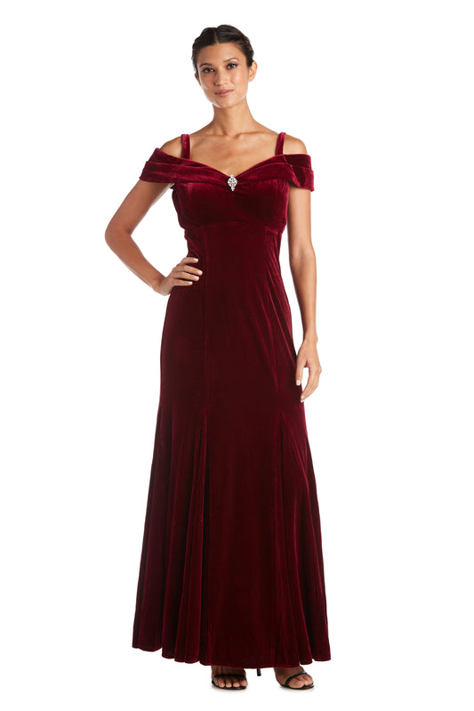 R&M Richards Long Formal Velvet Petite Dress 2509P - The Dress Outlet