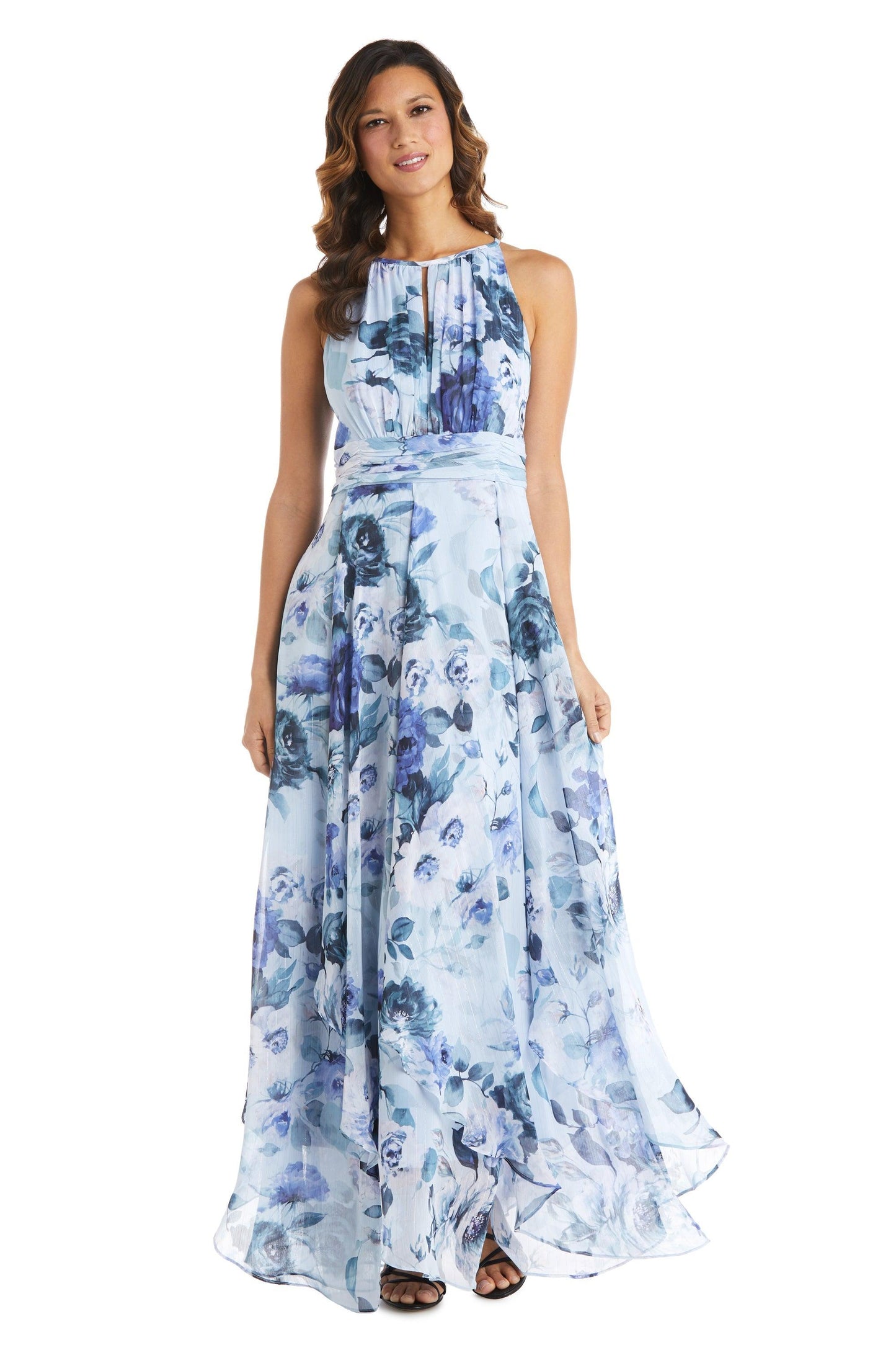 R&M Richards Long Halter Formal Floral Dress 7729 - The Dress Outlet