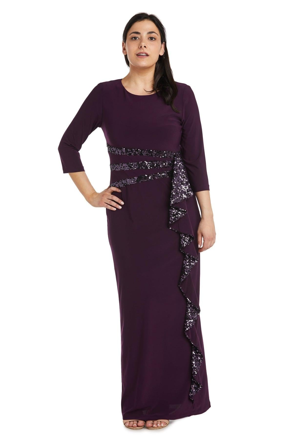 r & m richards cascading sequin embellished dress Beaded Godet Evening Gown