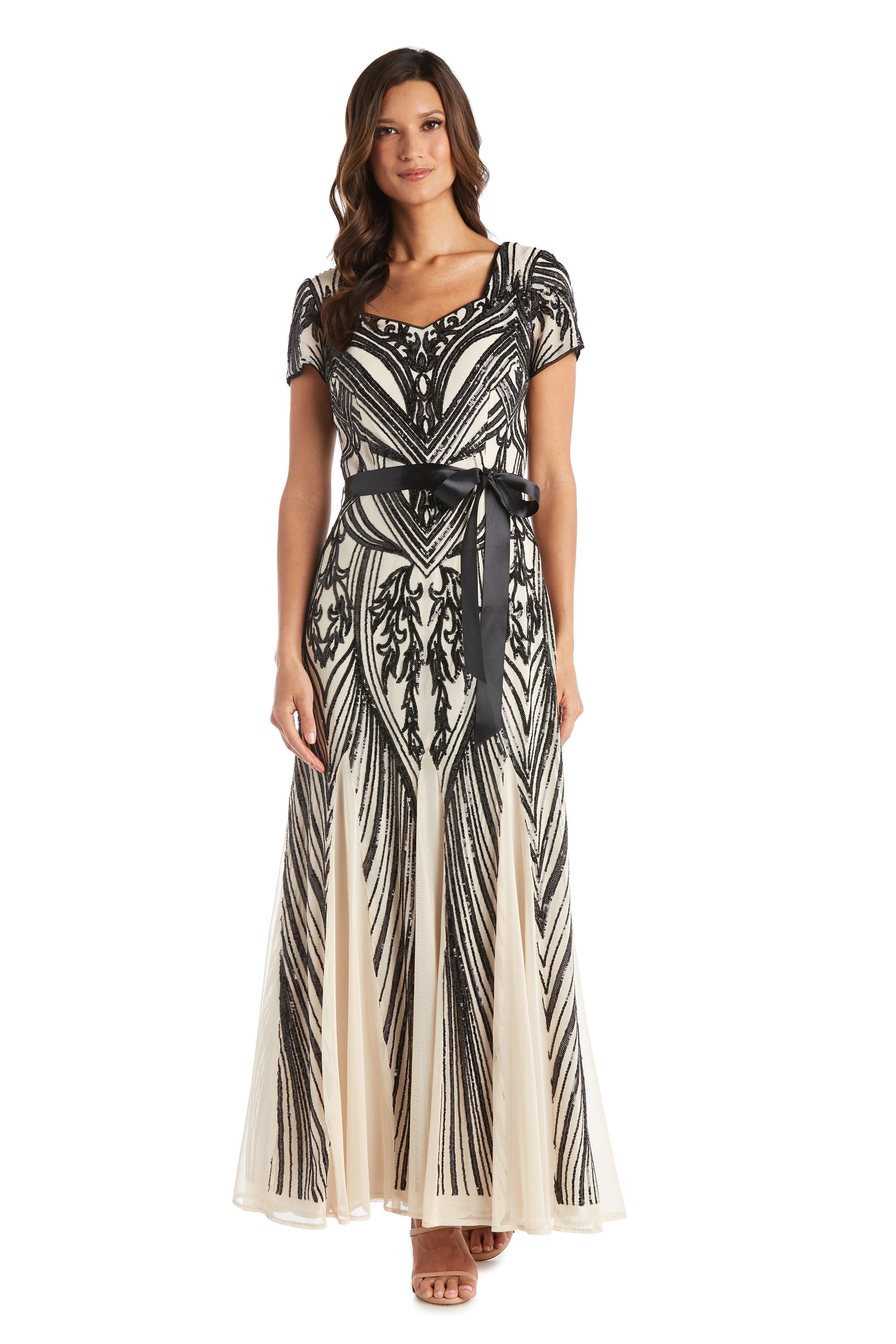 Champagne/Black R&M Richards 7385 Long Mother Of The Bride Dress ...
