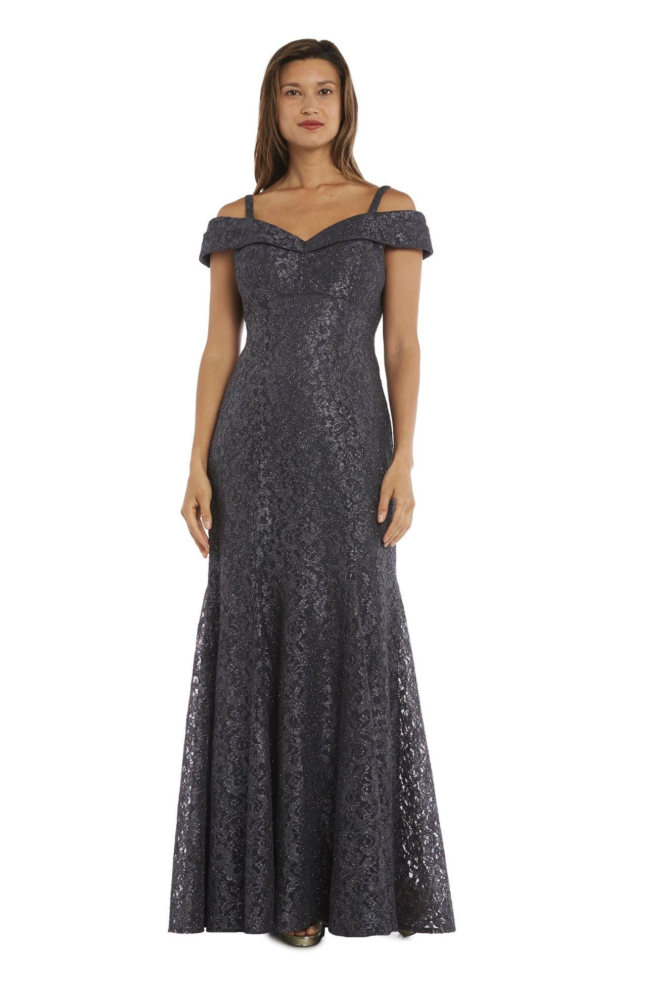 R&M Richards Long Off Shoulder Petite Lace Gown 2047P - The Dress Outlet
