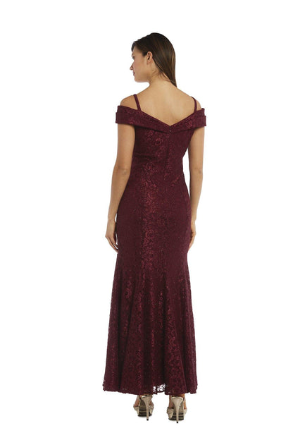 R&M Richards Long Off Shoulder Petite Lace Gown 2047P - The Dress Outlet