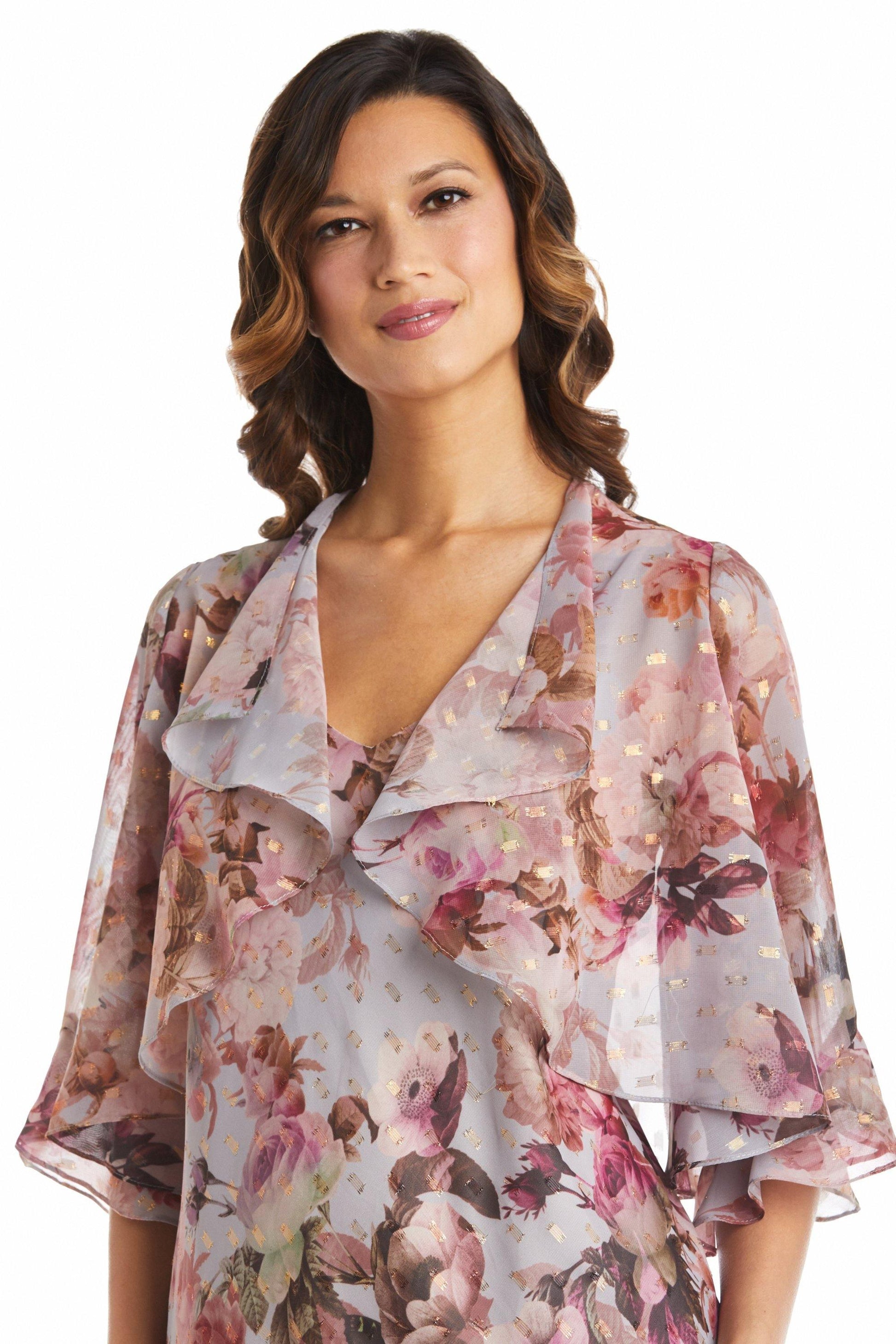 R&M Richards 7925P Long Petite Floral Chiffon Dress