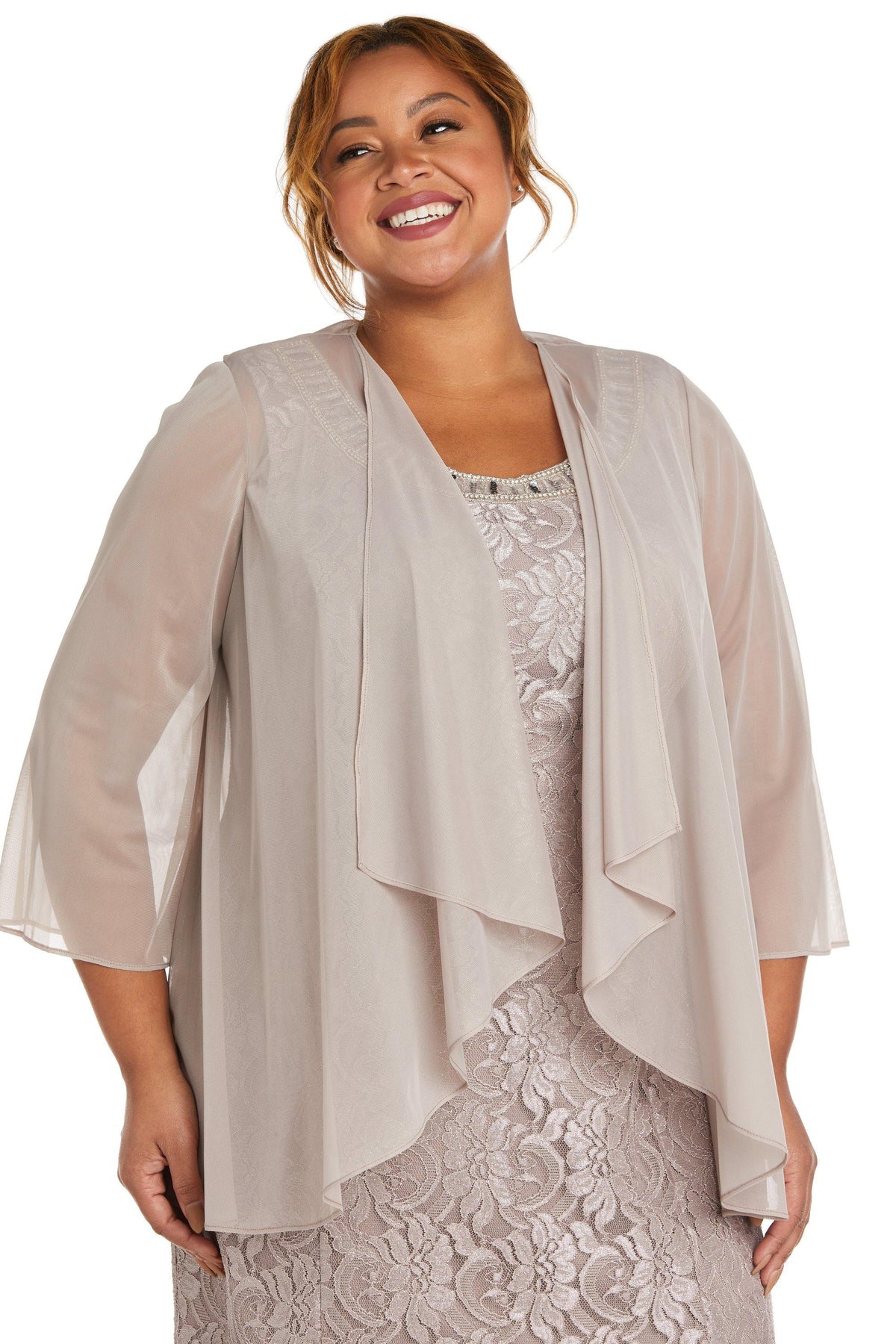 R&M Richards Long Plus Size Beaded Jacket Dress 2552W - The Dress Outlet