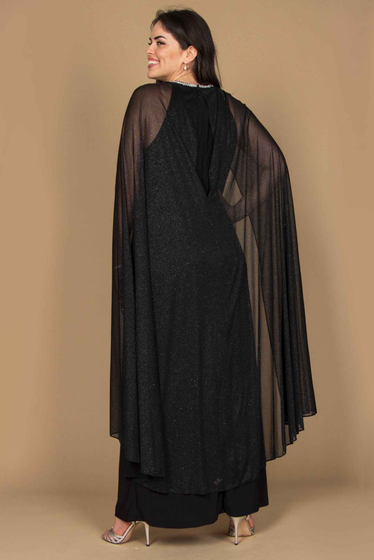 R&M Richards Long Plus Size Formal Cape Dress 2662W - The Dress Outlet