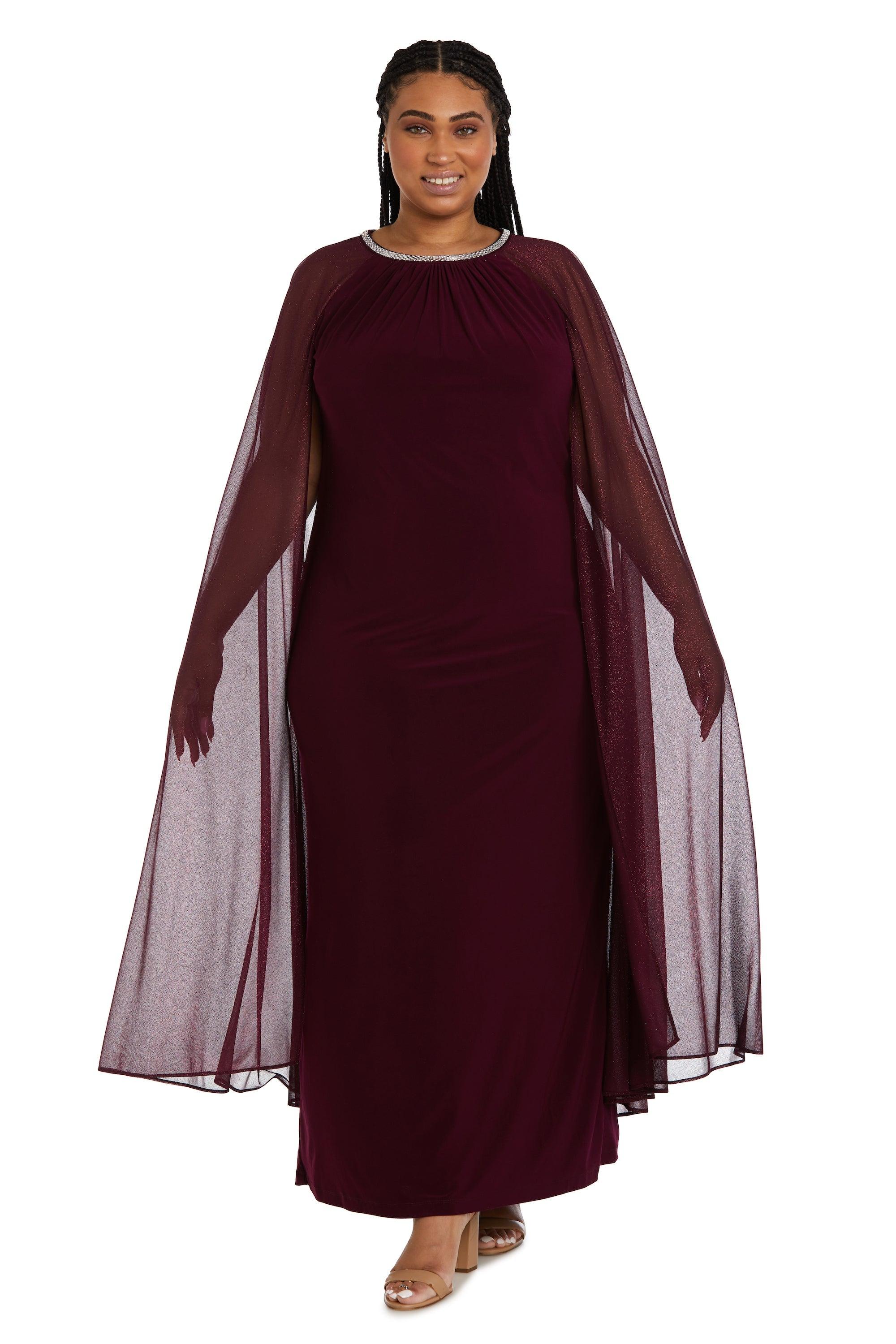 R&M Richards Long Plus Size Formal Cape Dress 2662W - The Dress Outlet