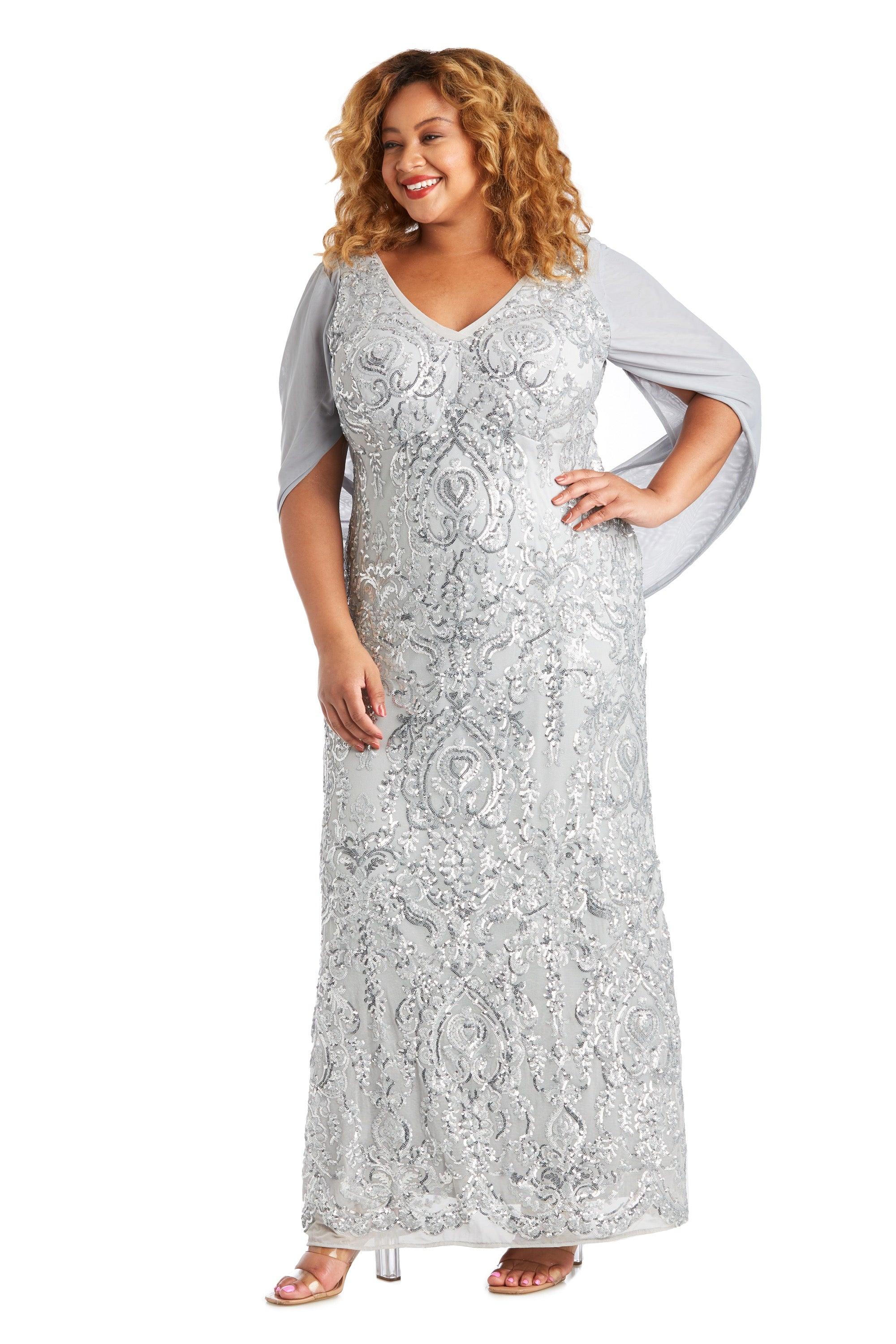 R&M Richards Long Plus Size Formal Dress Silver