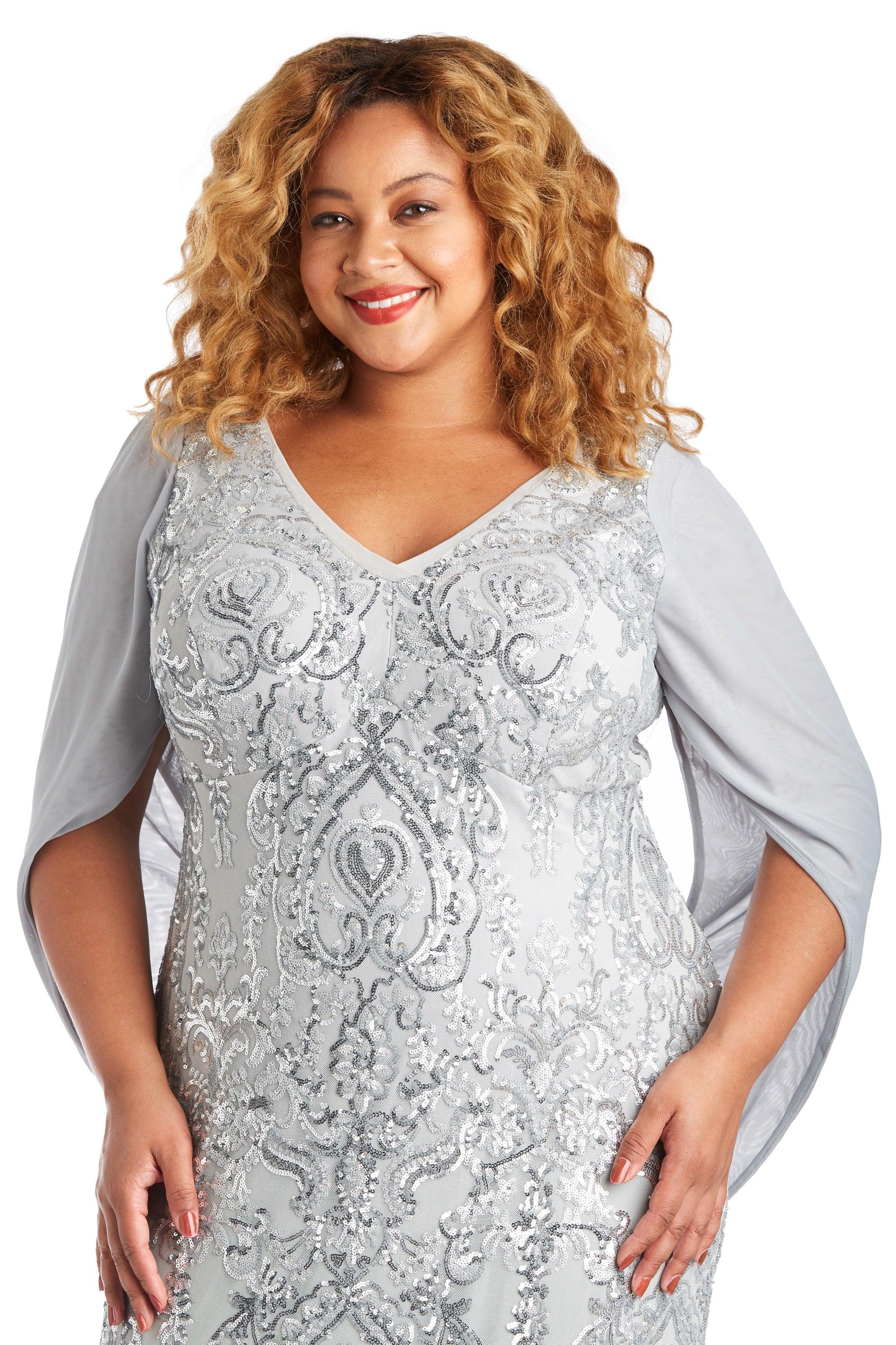 R&M Richards Long Plus Size Formal Dress Silver