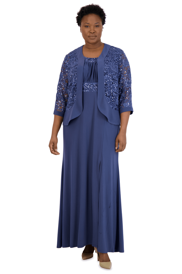 R&M Richards Long Plus Size Formal Jacket Gown 3785W - The Dress Outlet
