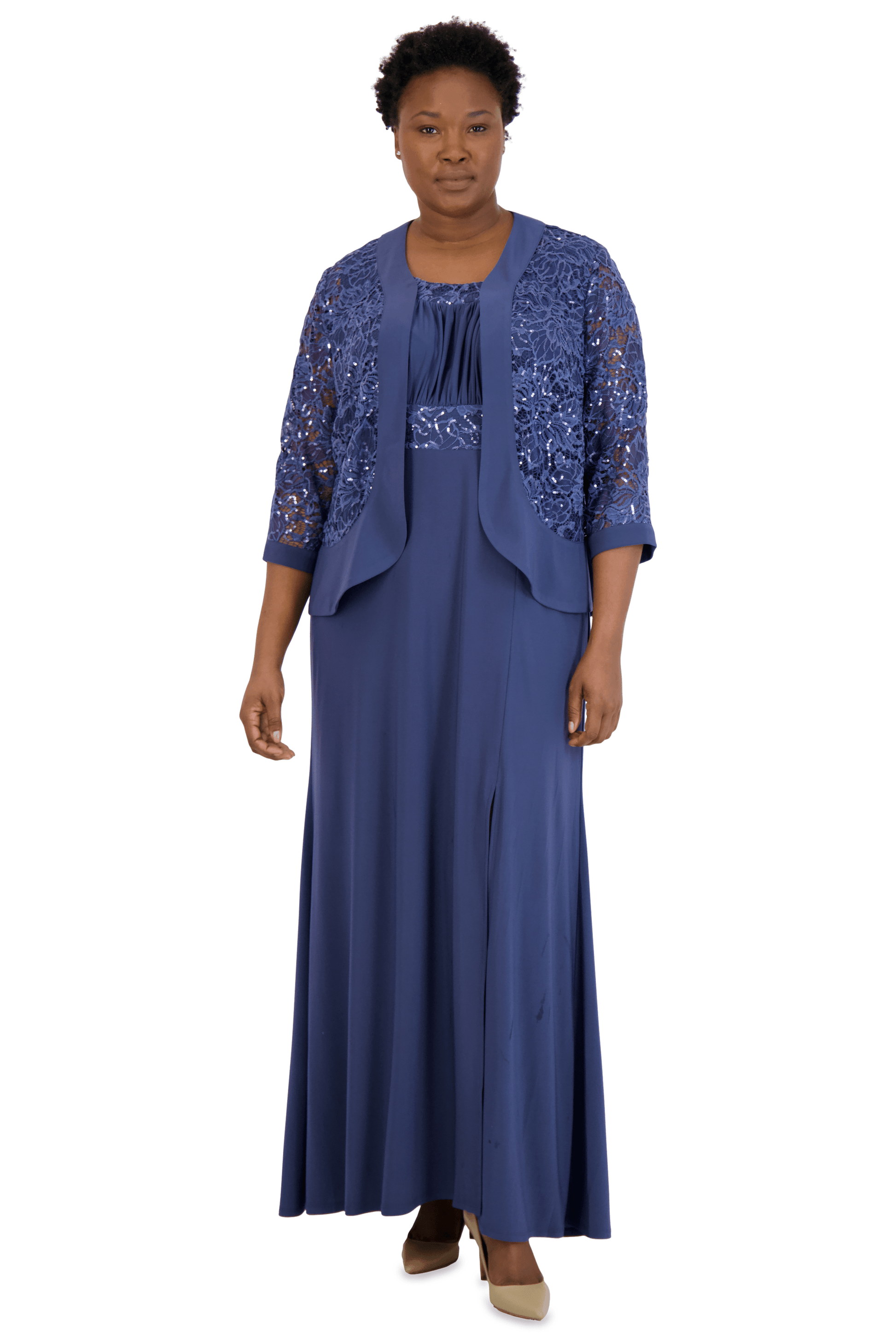 R&M Richards 3785W Long Plus Size Formal Jacket Gown
