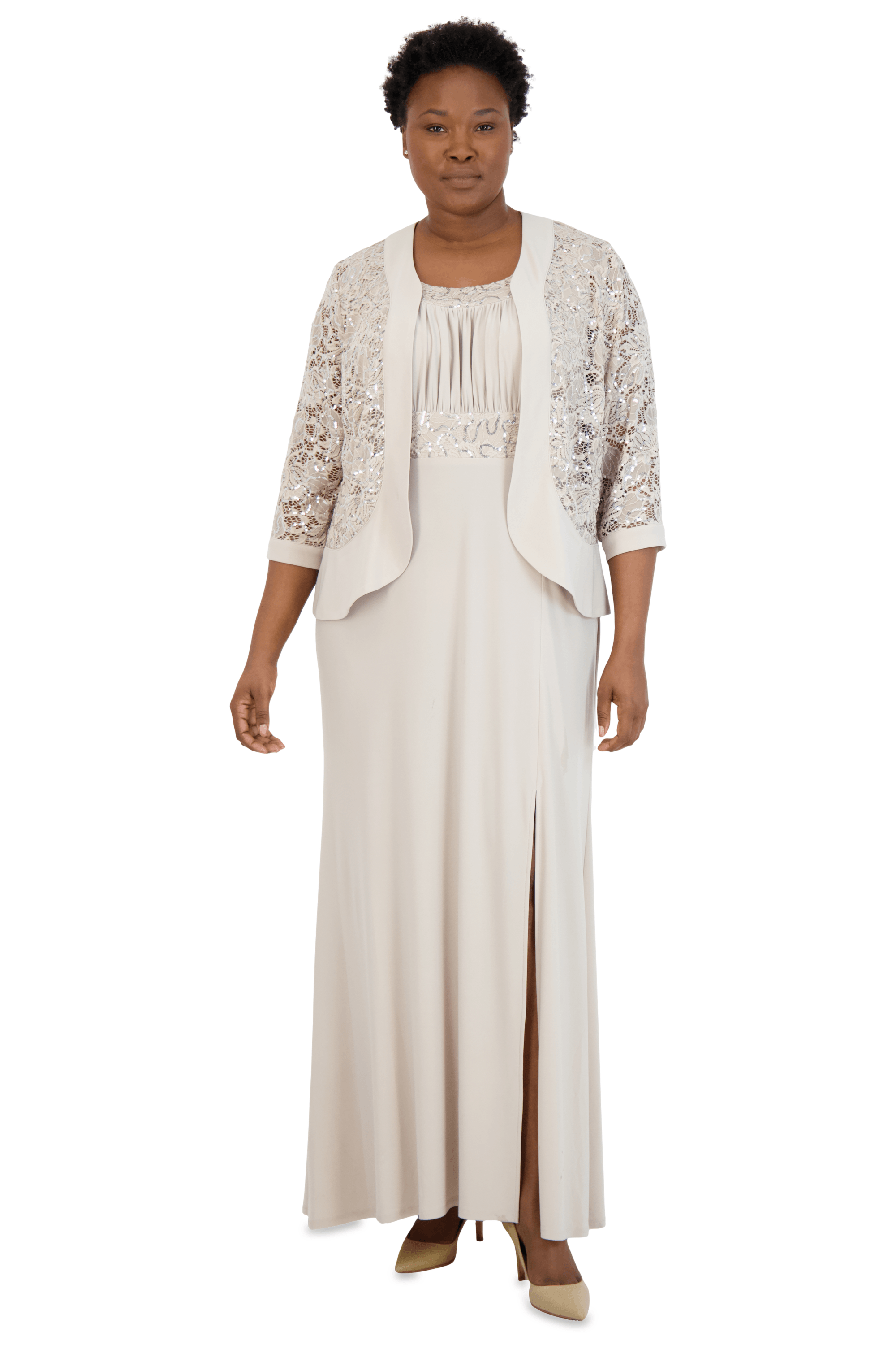 R&M Richards Long Plus Size Formal Jacket Gown 3785W - The Dress Outlet