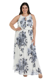 R&M Richards 7045W Long Plus Size Halter Print Gown | The Dress Outlet