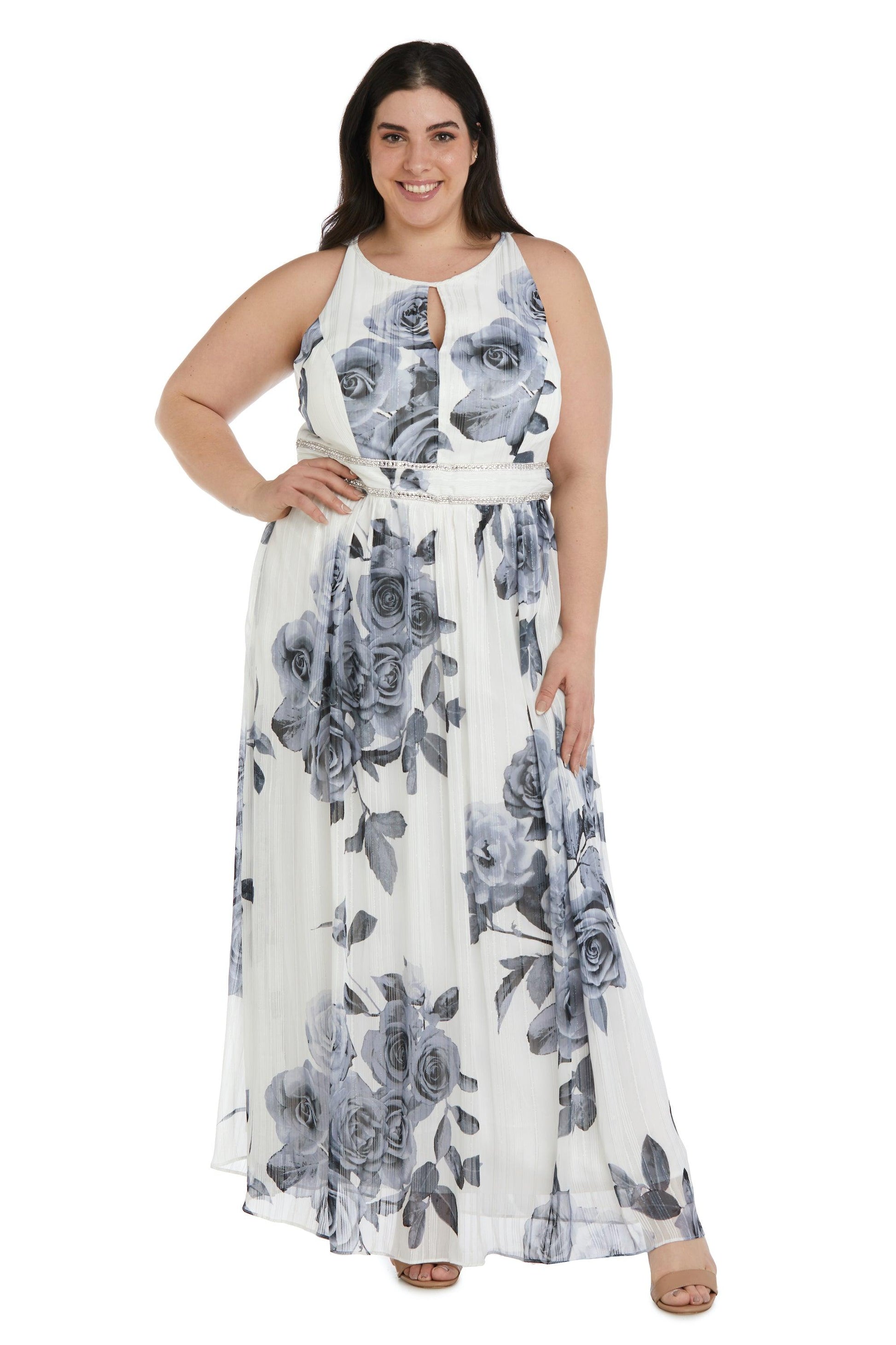 R&M Richards 7045W Long Plus Size Halter Print Gown