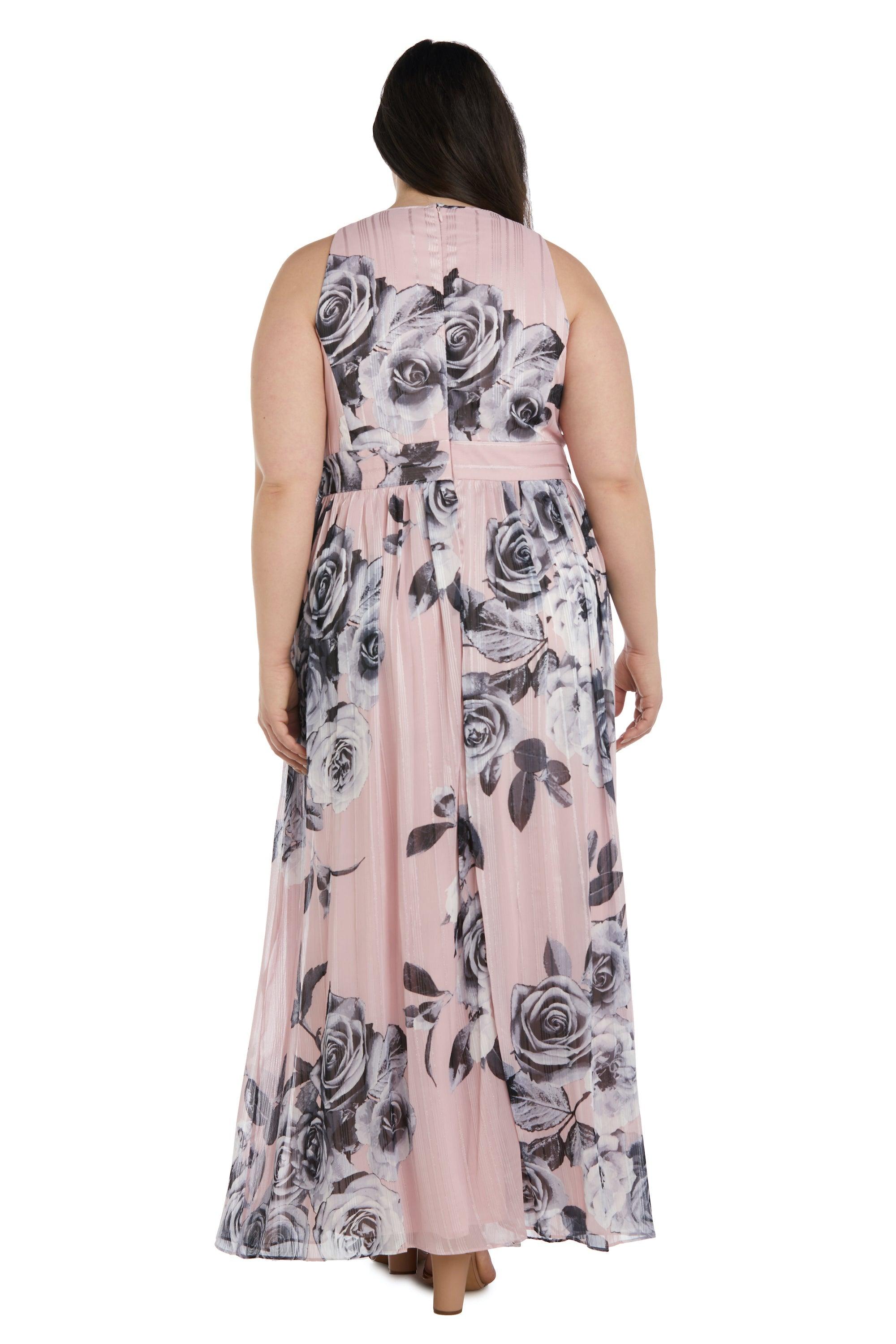R&M Richards Long Plus Size Halter Print Gown 7045W - The Dress Outlet