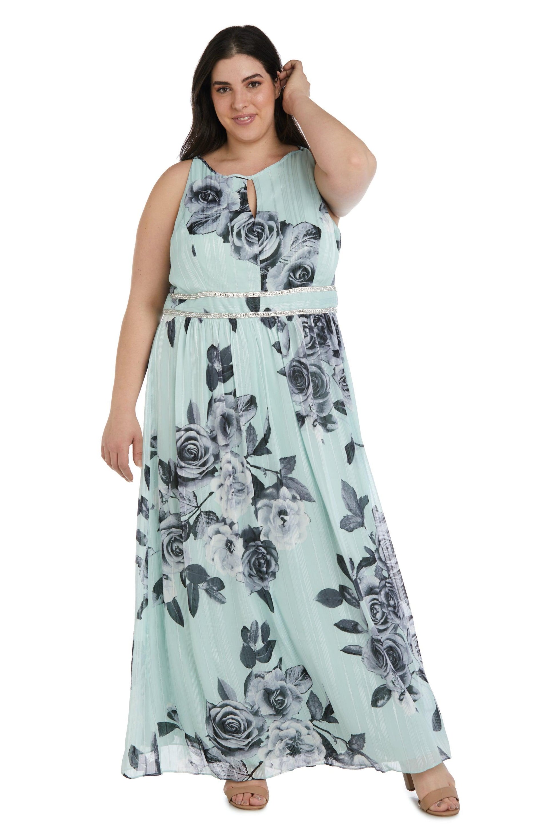 R&M Richards 7045W Long Plus Size Halter Print Gown