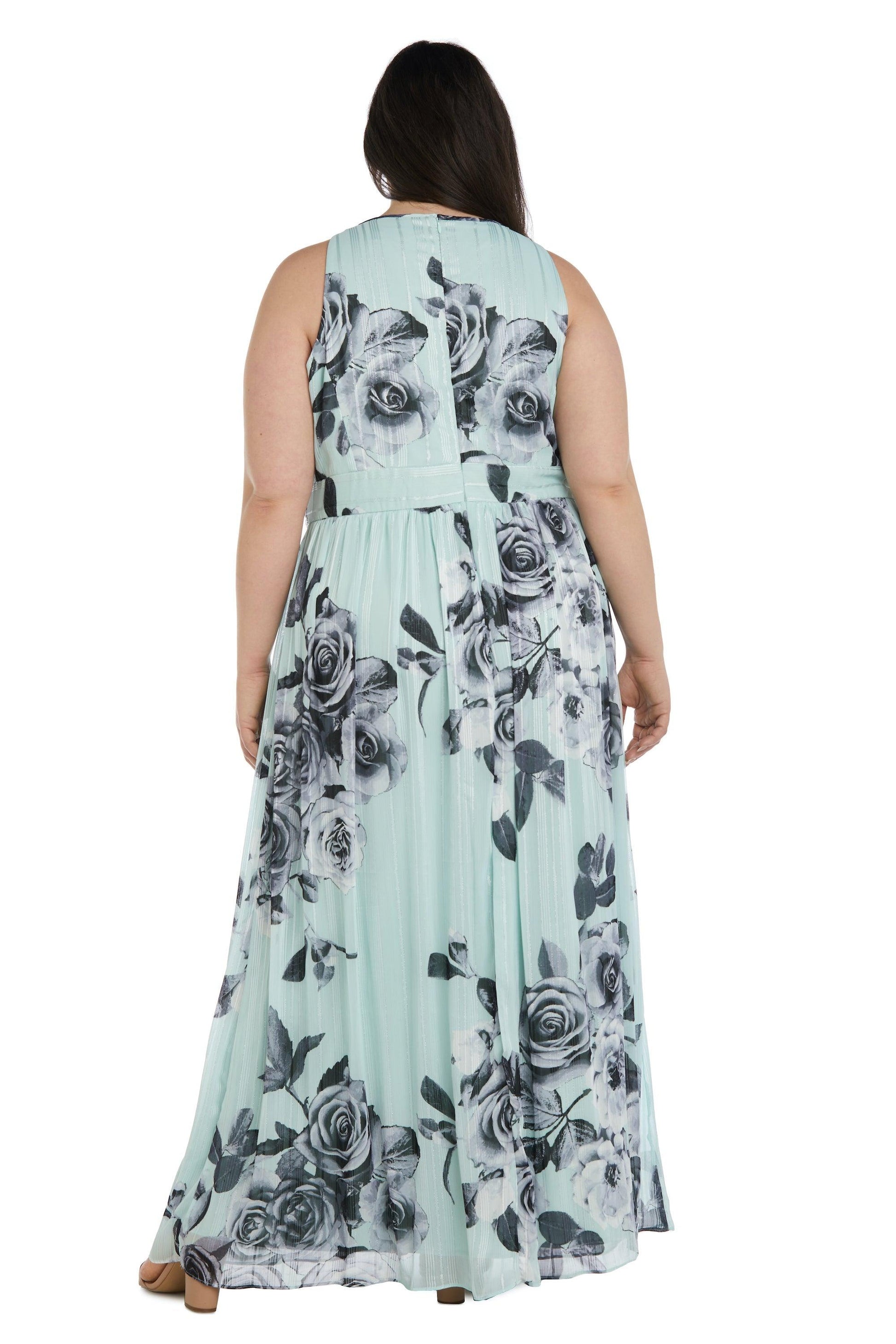 R&M Richards 7045W Long Plus Size Halter Print Gown