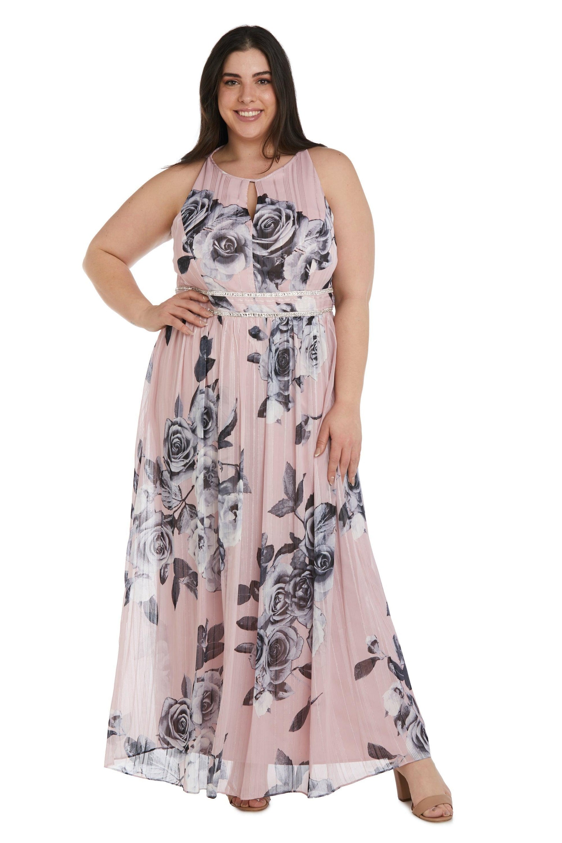 R&M Richards 7045W Long Plus Size Halter Print Gown Sale