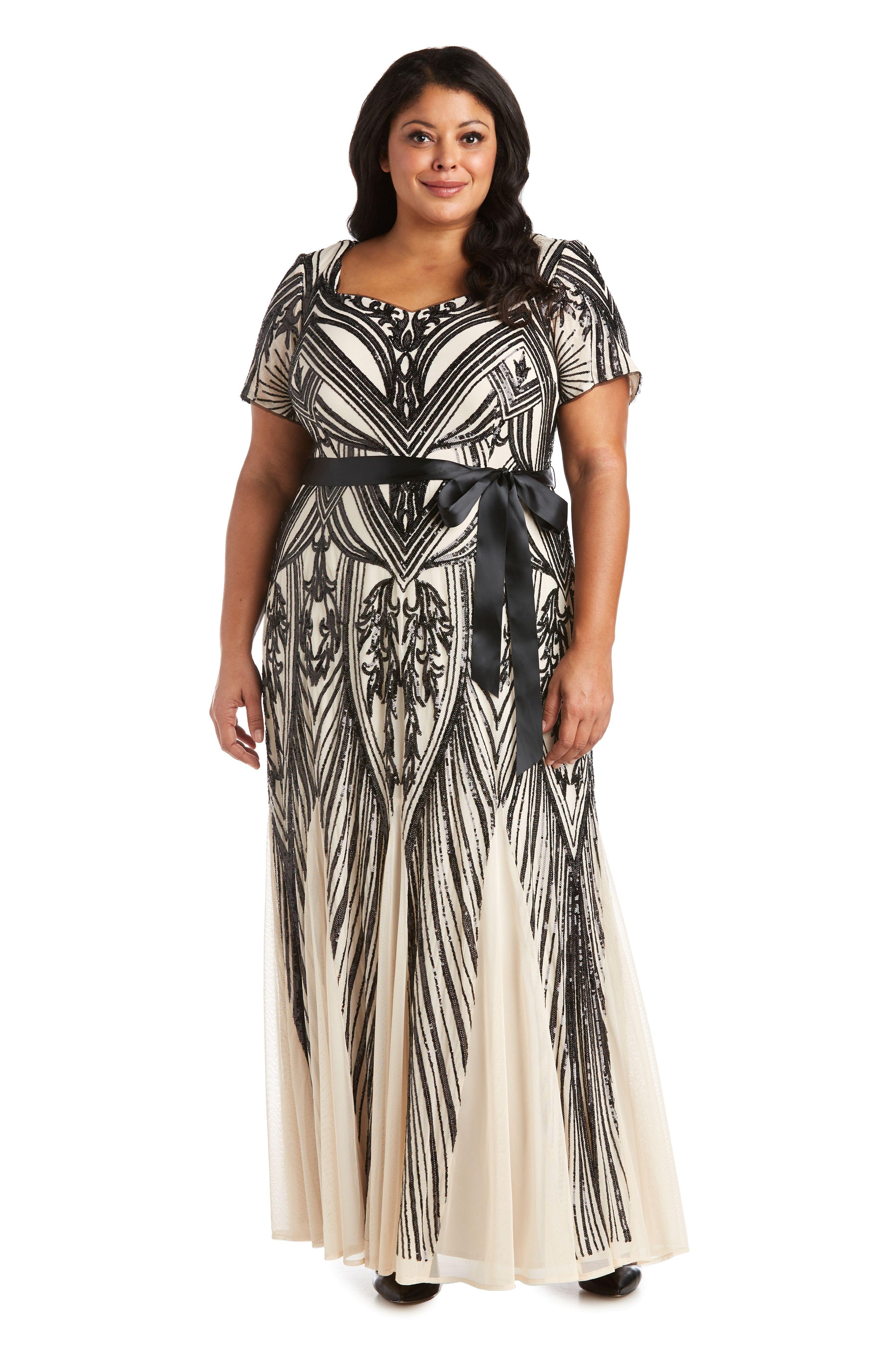 Champagne/Black R&M Richards 7385W Long Plus Size Sequins Dress for $134.99 – The Dress Outlet