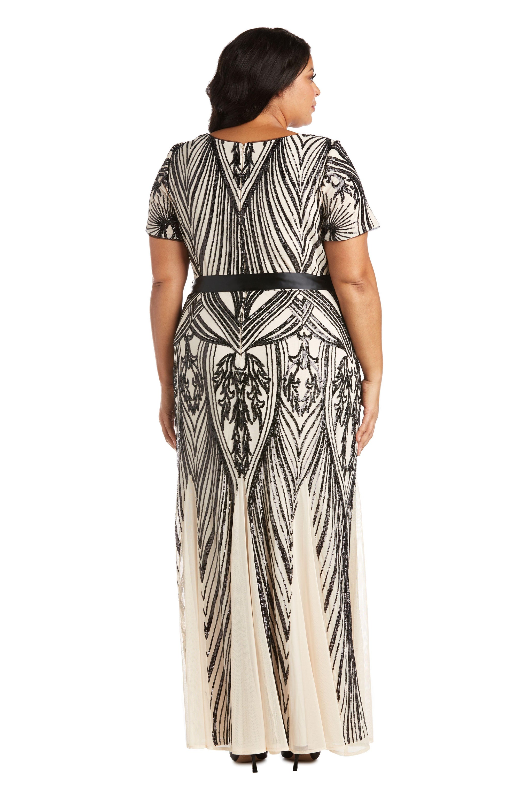Champagne/Black R&M Richards 7385W Long Plus Size Sequins Dress for $134.99 – The Dress Outlet