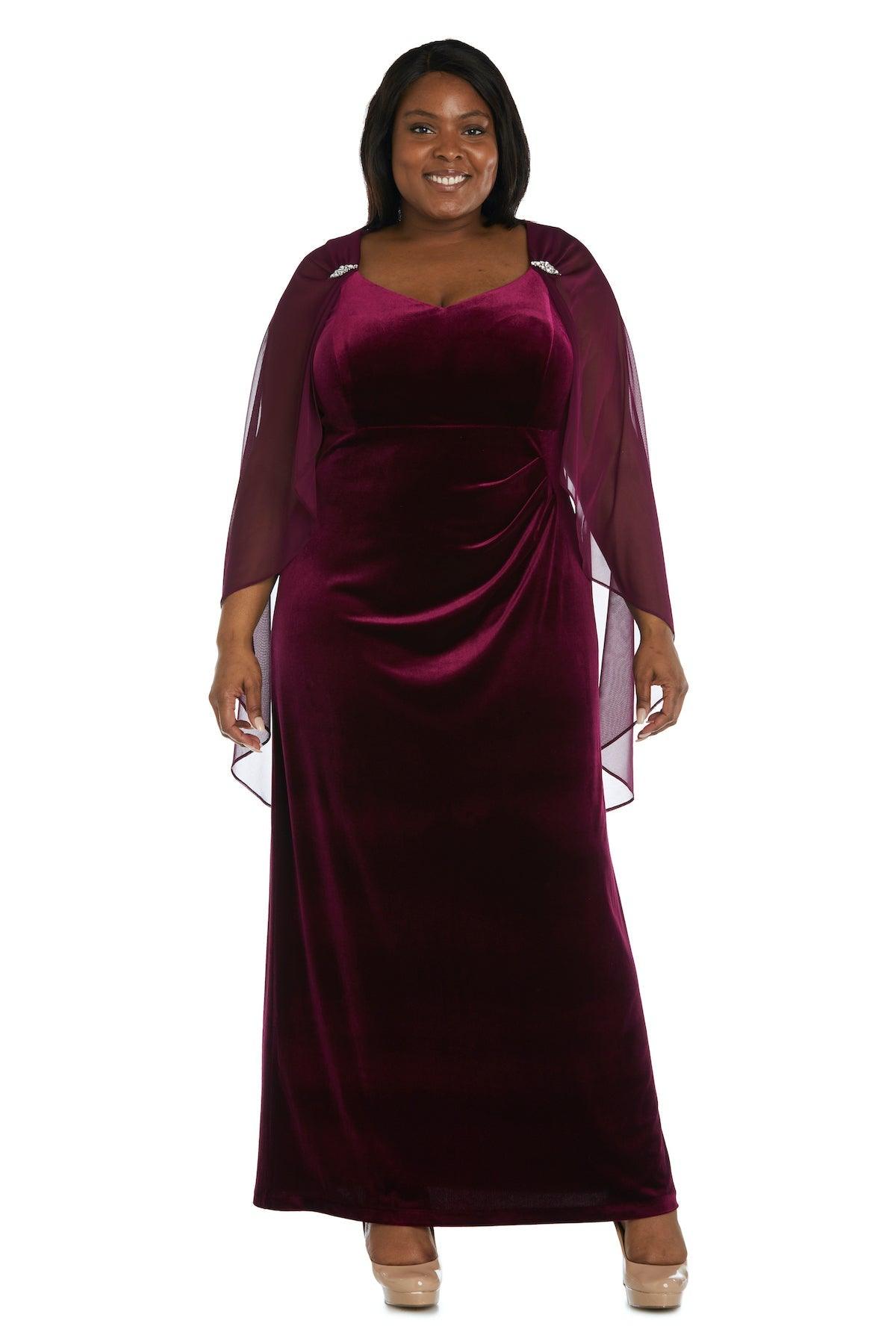 R&M Richards 2668W Long Plus Size Velvet Cape Dress