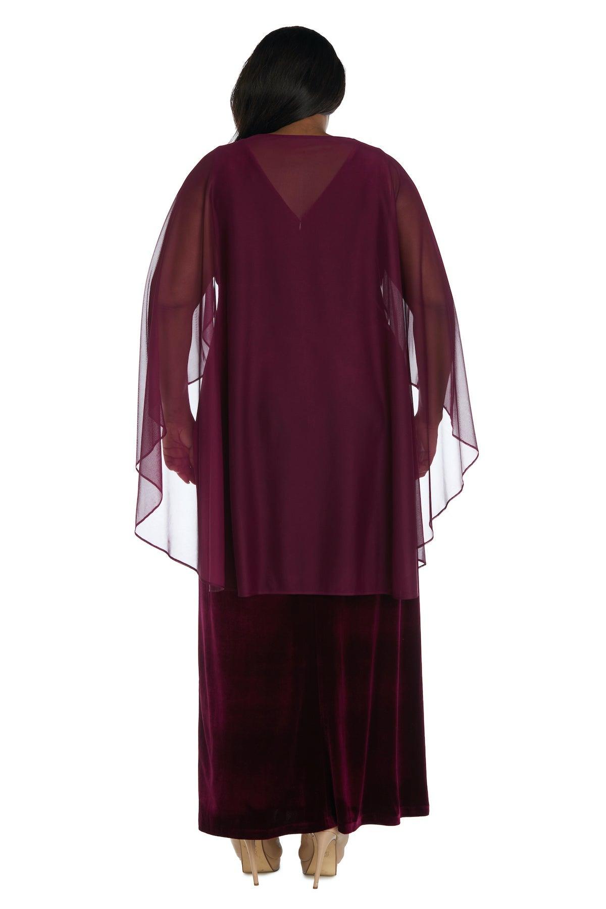 R&M Richards 2668W Long Plus Size Velvet Cape Dress