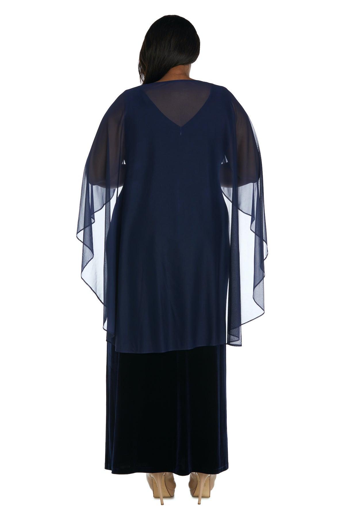 R&M Richards 2668W Long Plus Size Velvet Cape Dress