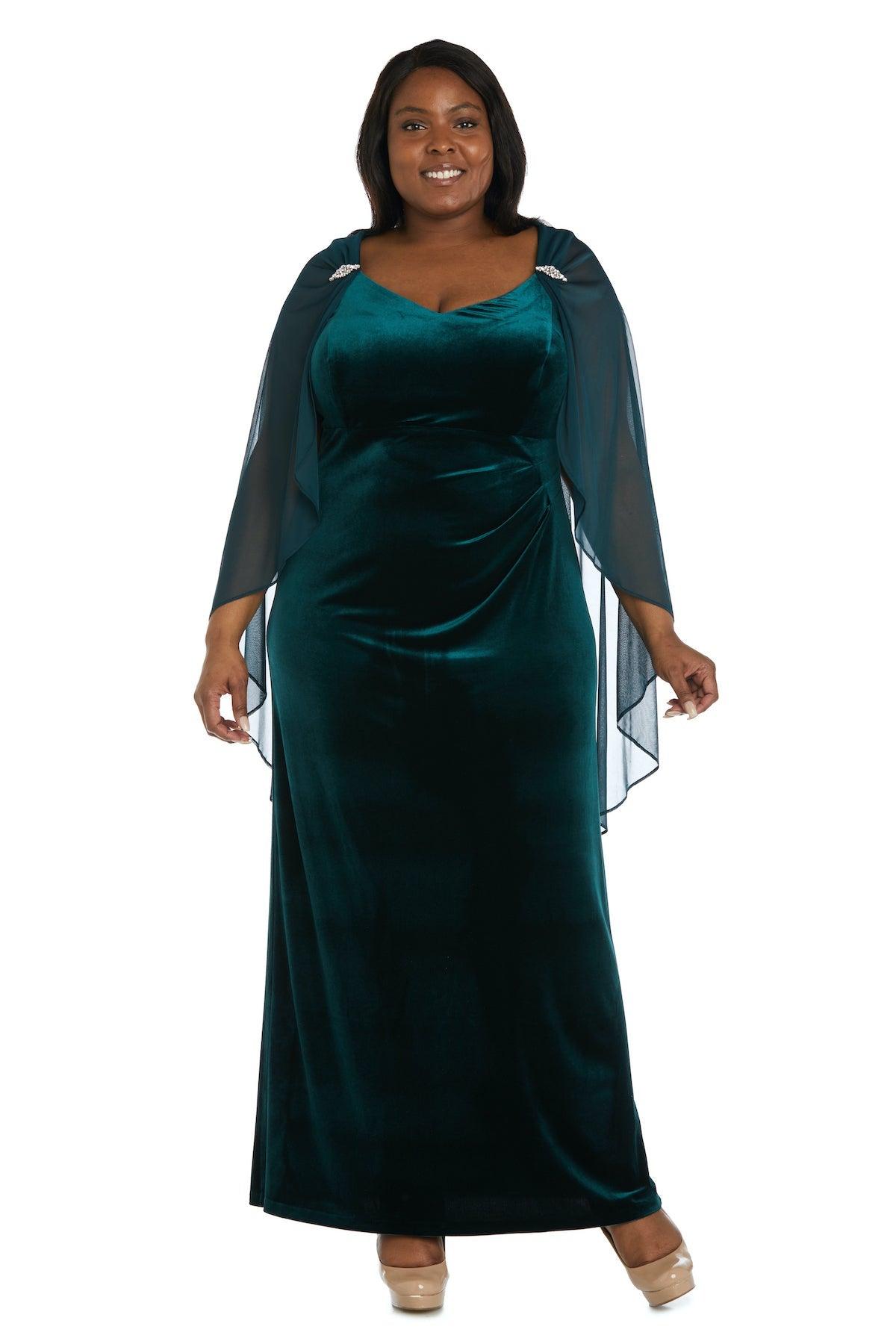 R&M Richards 2668W Long Plus Size Velvet Cape Dress