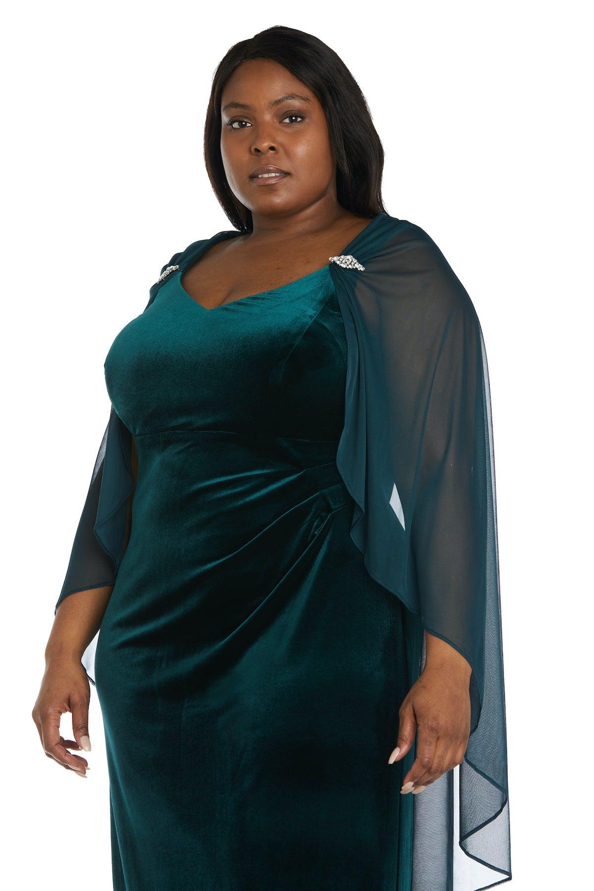 R&M Richards 2668W Long Plus Size Velvet Cape Dress