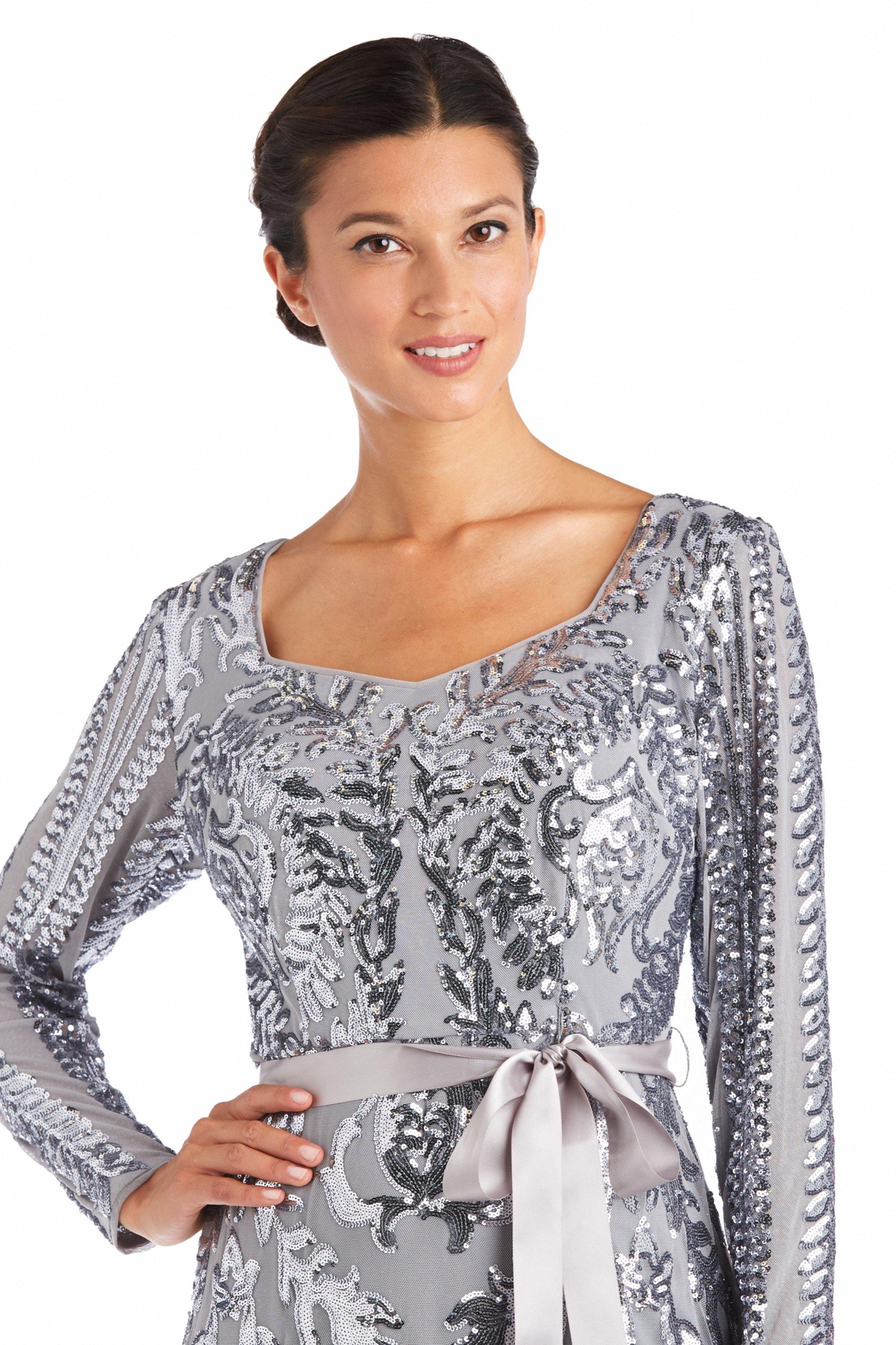 Mother of the Bride Dresses Long Sleeve Formal Petite Dress Silver