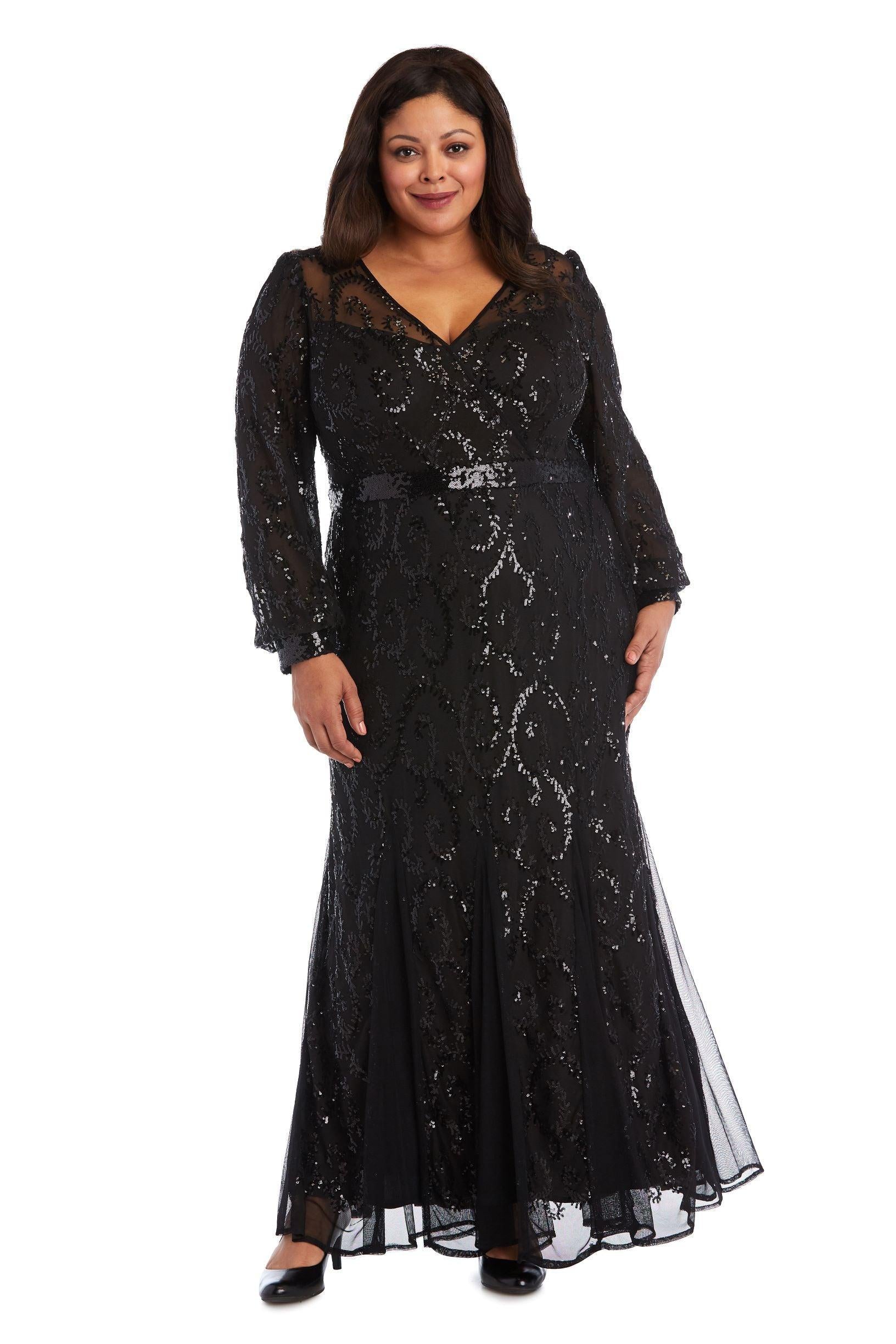 R & M Richards Plus Size Surplice Sequined Gown - Black R & M Richards Plus Size Surplice Sequined Gown - Black