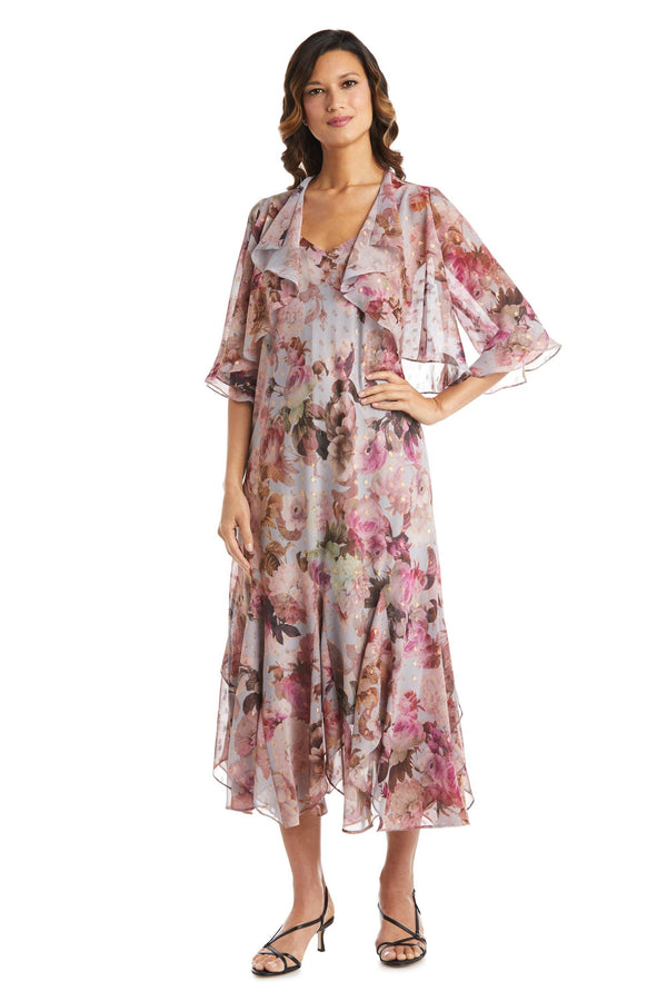 Long Floral Dress Two Piece Jacket R&M Richards 7925
