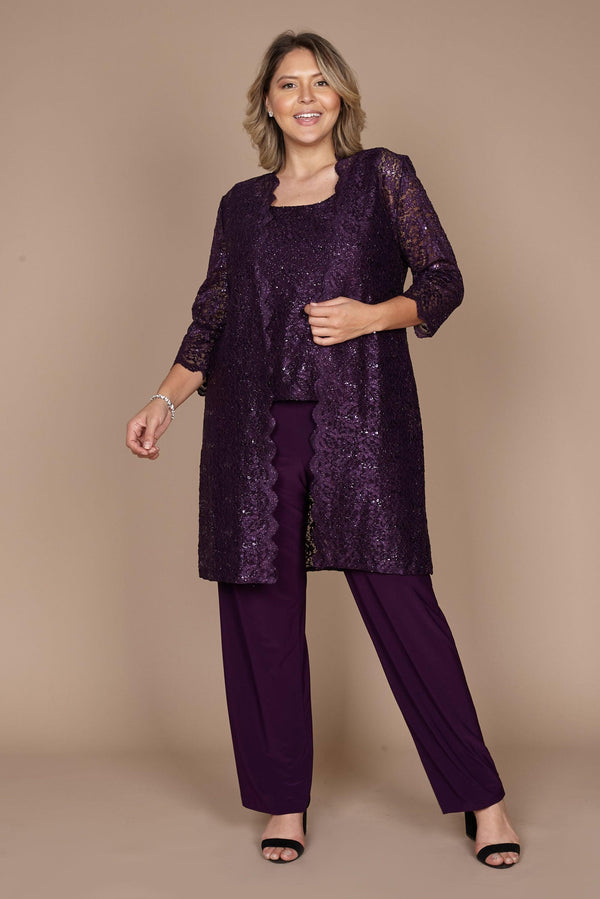 Metallic Lace Pant Suit Petite R&M Richards 1993P