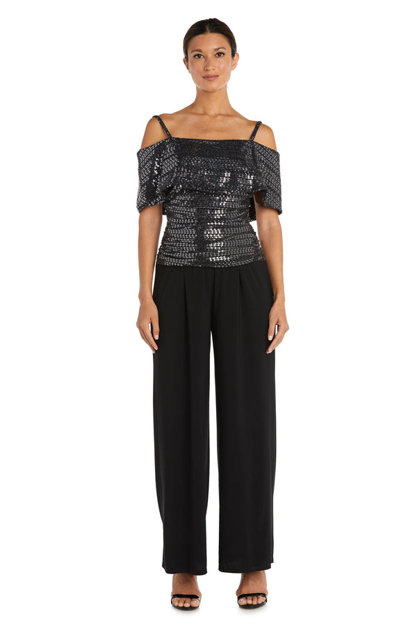 Off Shoulder Metallic Jumpsuit Jumpsuit R&M Richards 9132