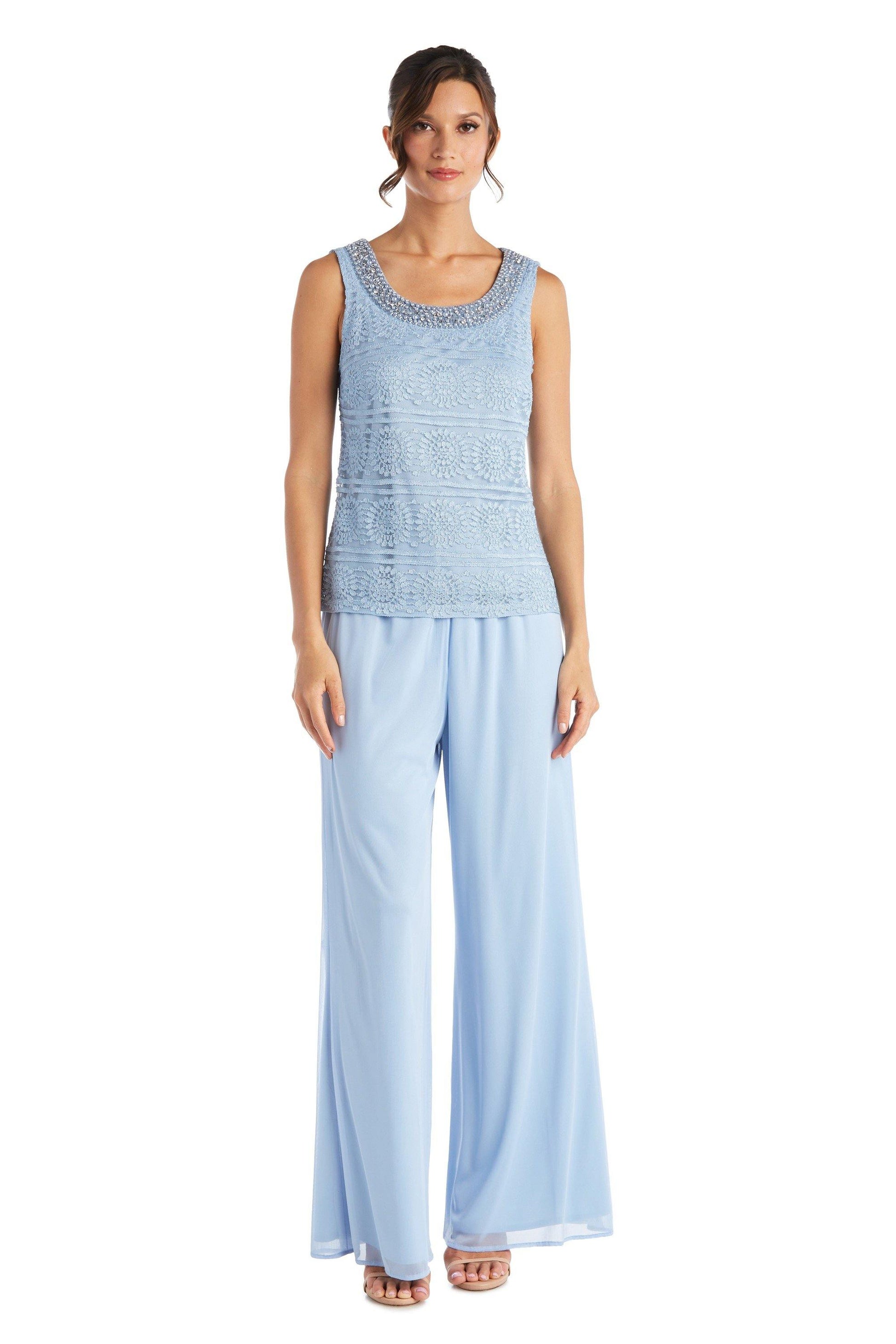R&M Richards 7008P Petite Beaded Lace Pant Suit