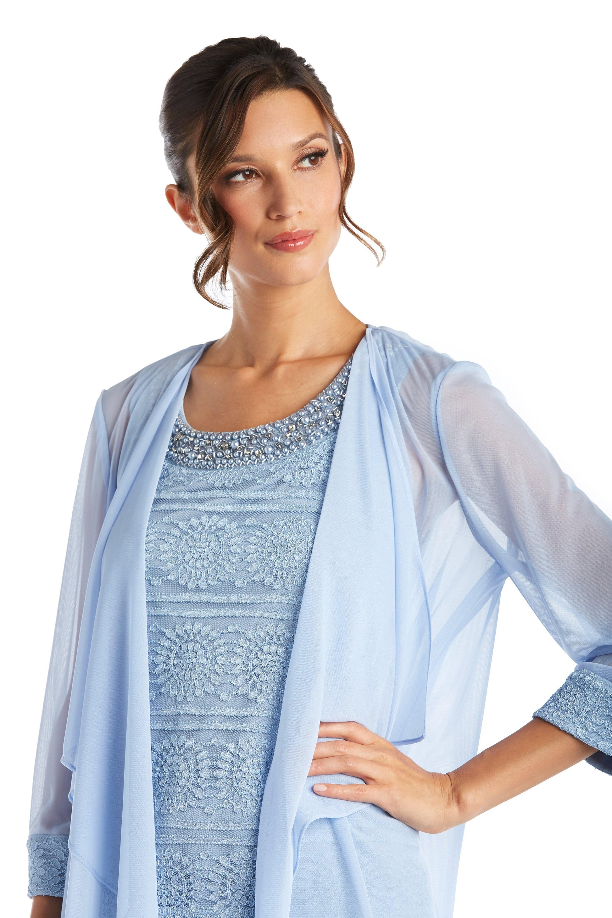 R&M Richards 7008P Petite Beaded Lace Pant Suit