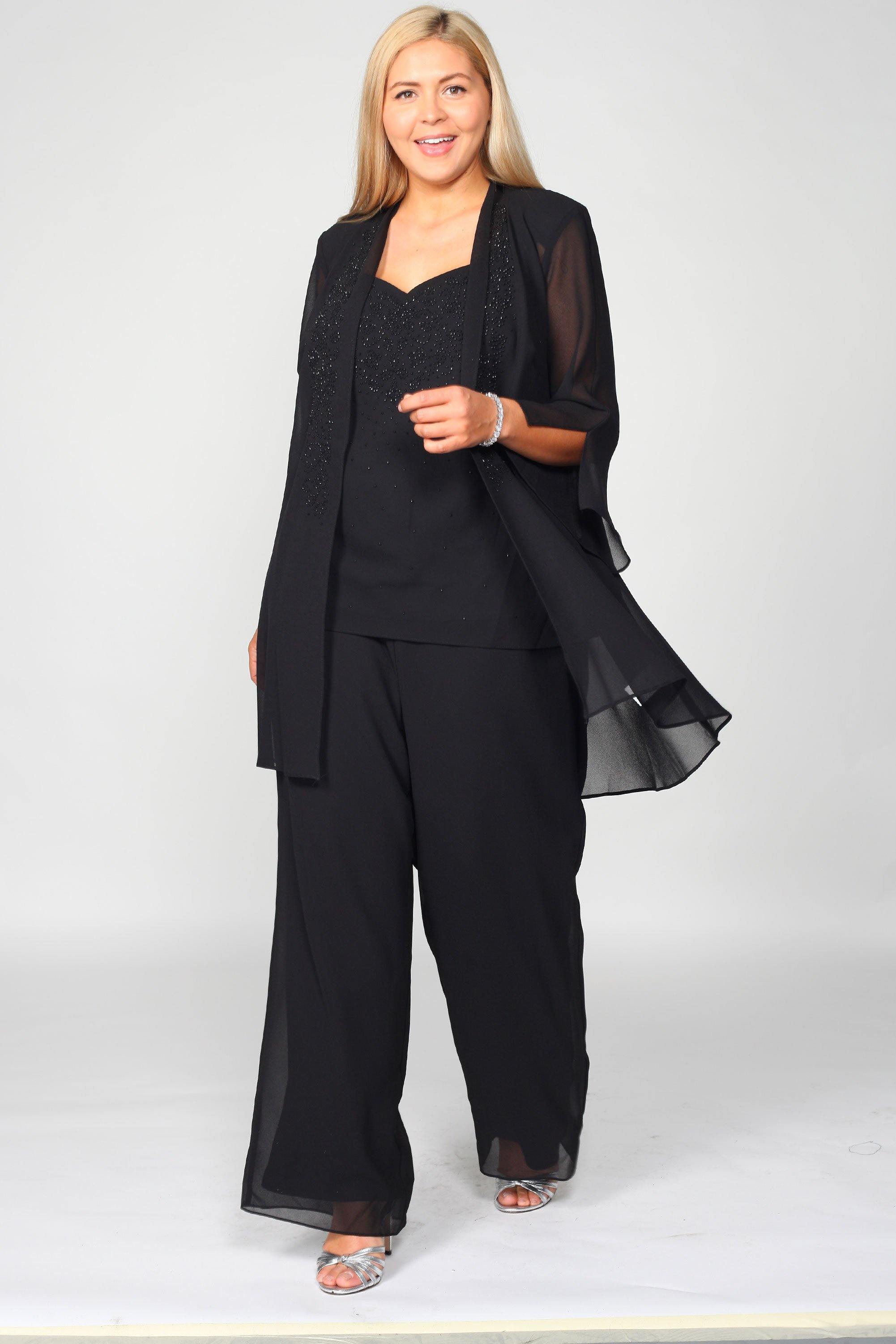 Black R&M Richards 7216P Petite Long Sleeve Pant Suit Formal