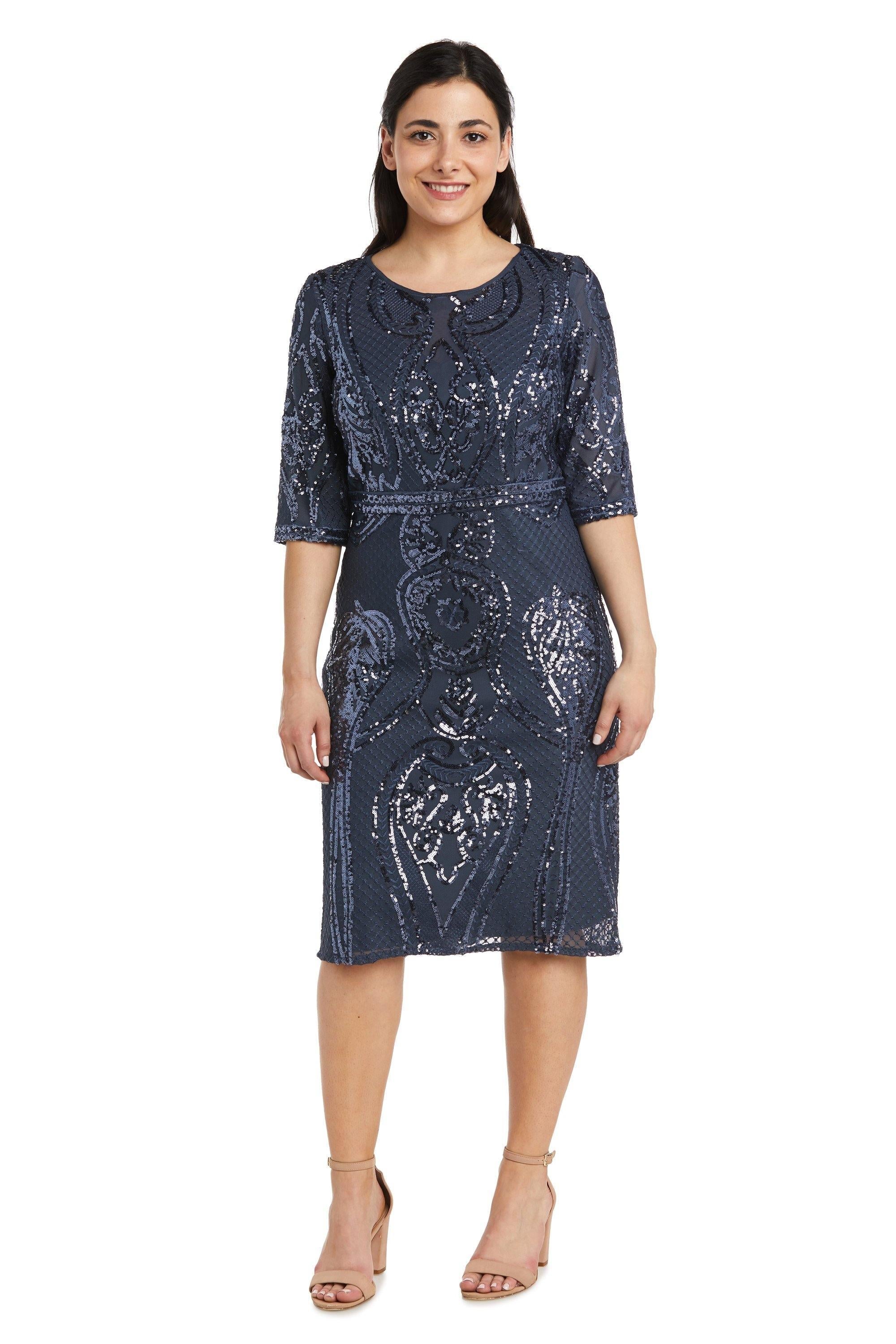 R&M Richards Petite Long Sleeve Short Dress 7434P Sale - The Dress Outlet