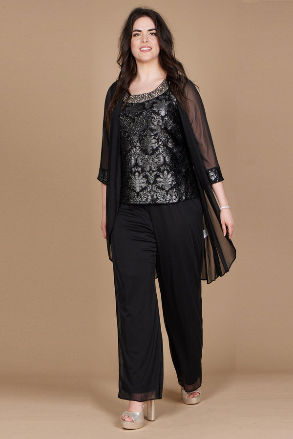 Plus Size Formal Pant Set Duster Jacket R&M Richards 7676W