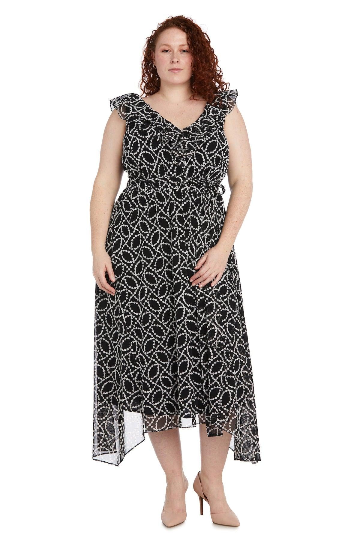 R&M Richards Plus Size High Low Ruffle Dress 9364W - The Dress Outlet