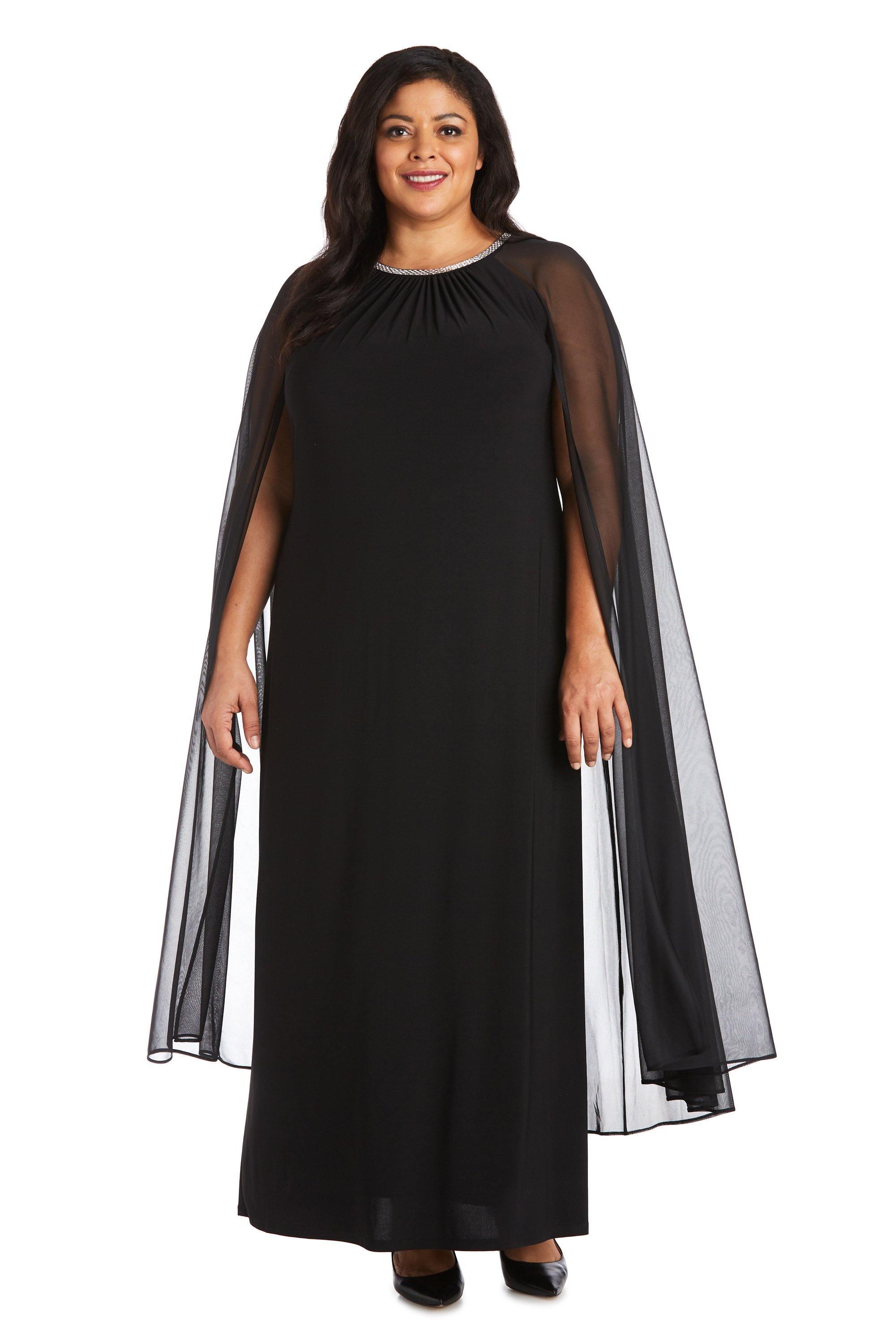 R&M Richards Plus Size Long Formal Cape Gown 2487W Sale - The Dress Outlet