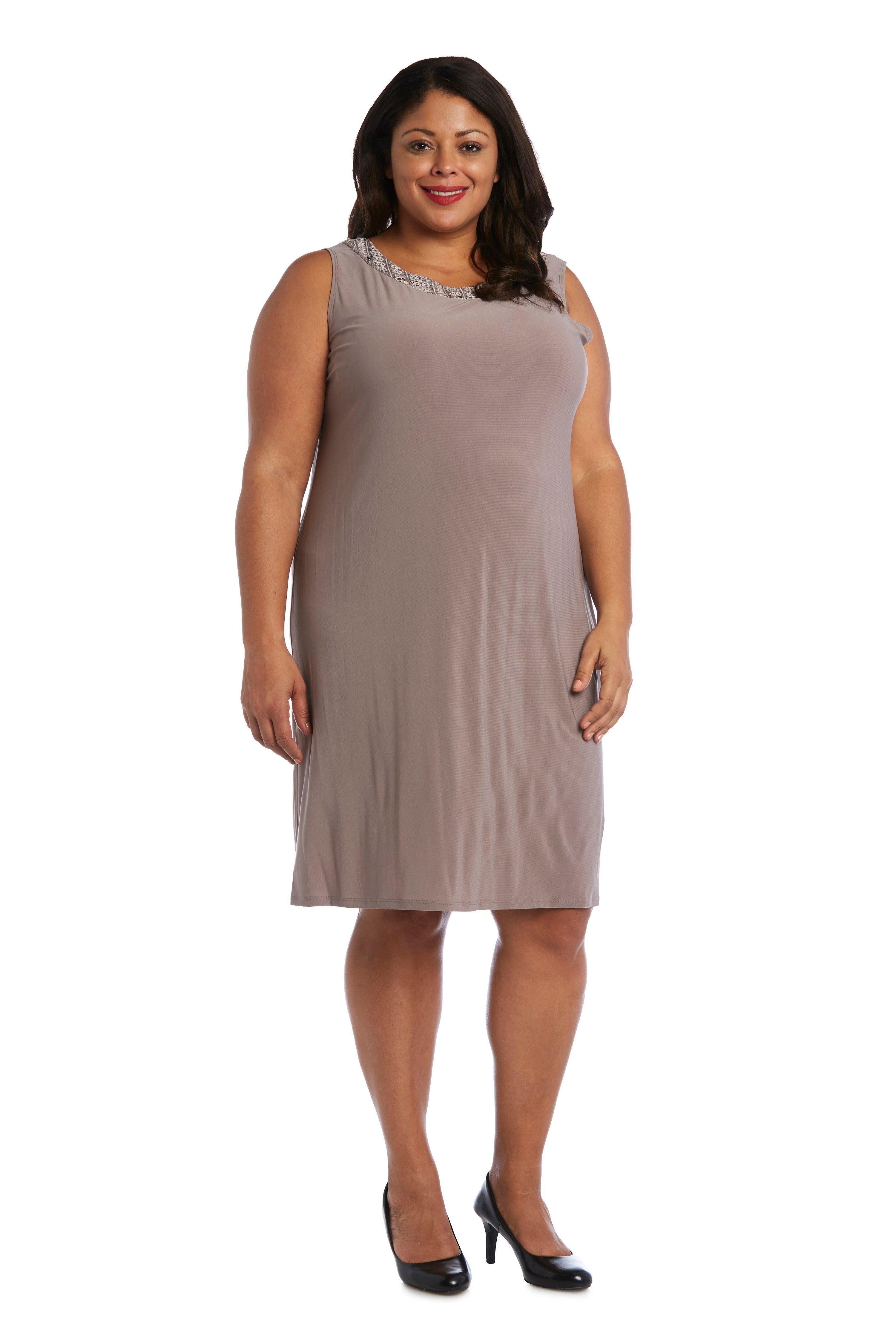 R&M Richards Plus Size Short Jacket Dress Taupe