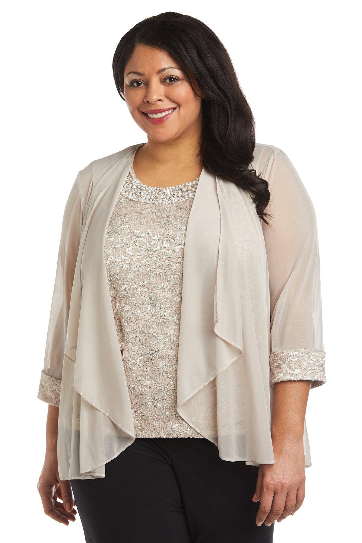 R&M Richards 5988W Plus Size Two Piece Beaded Top