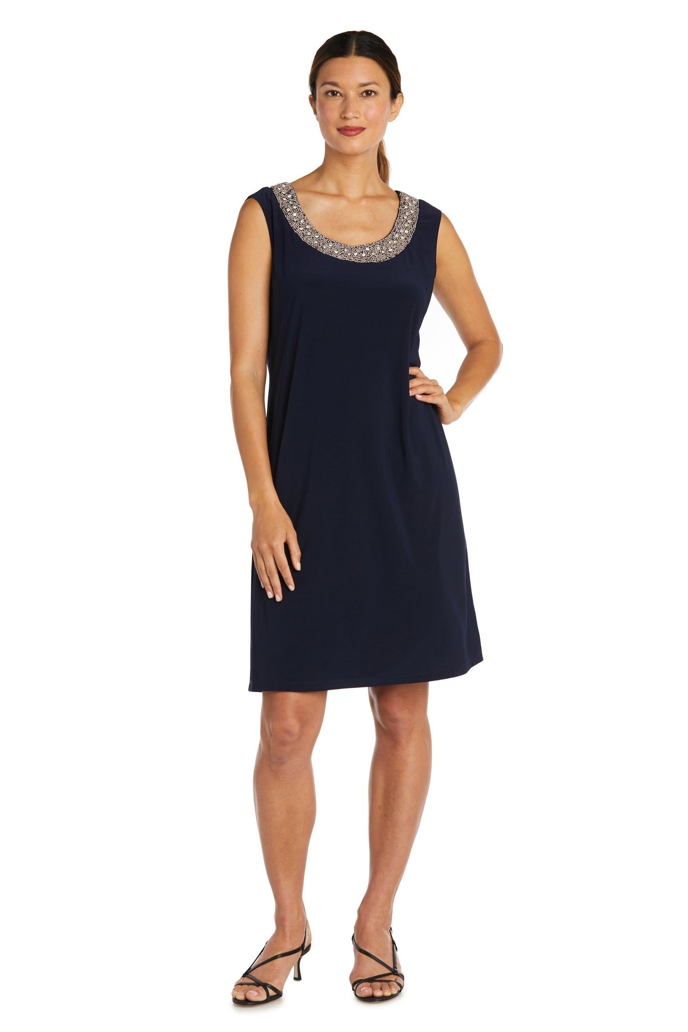 Mother of the Bride Dresses Short Beaded Petite Jacket Dress Navy