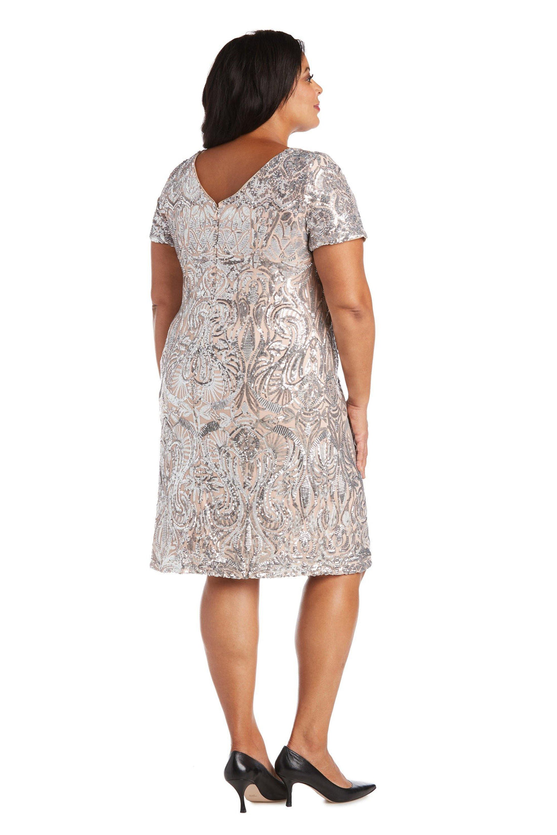 Silver/Nude R&M Richards 5051P Short Cocktail Petite Dress for $74.99 ...