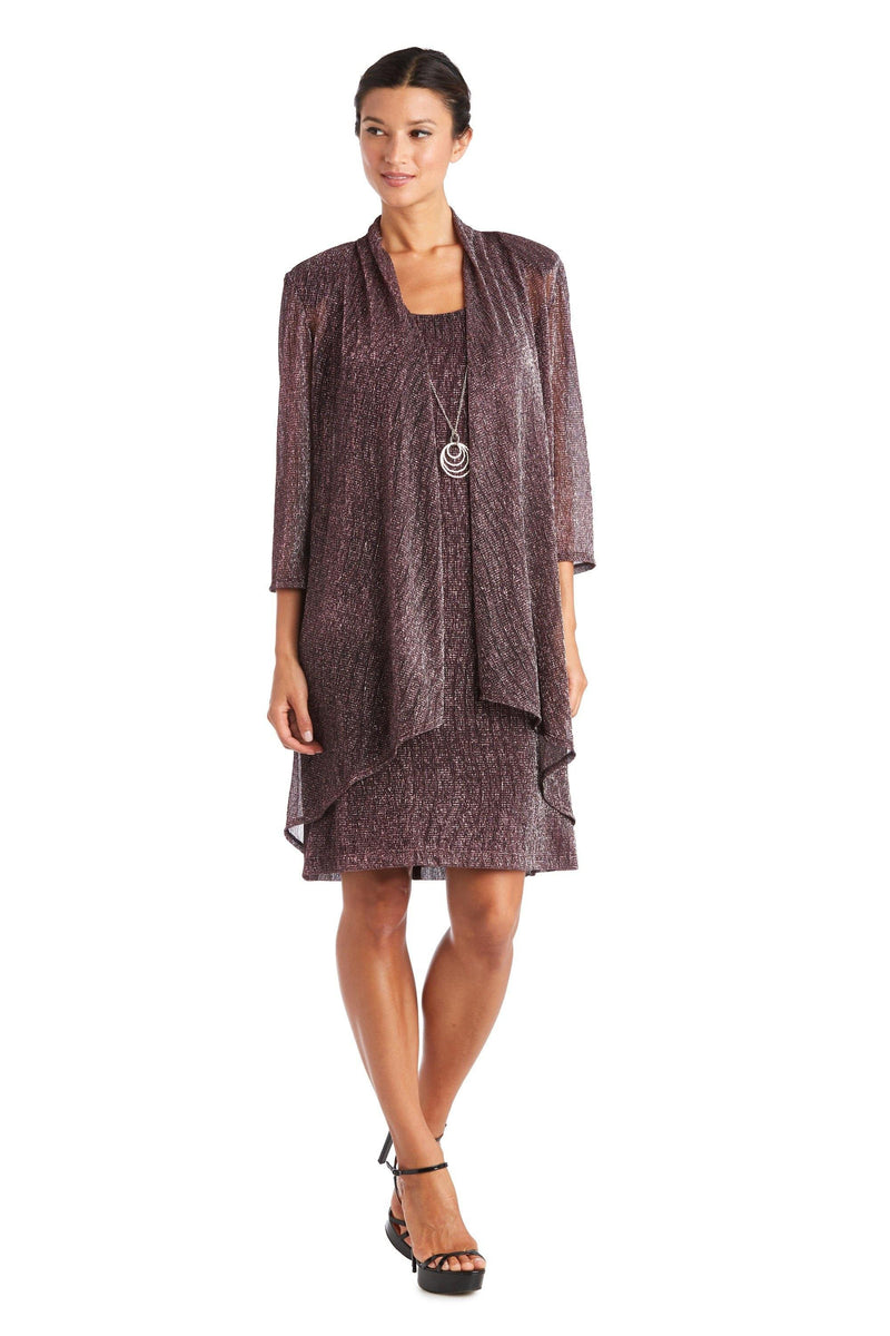 R&M Richards Short Metallic Knit Petite Dress 7261P - The Dress Outlet